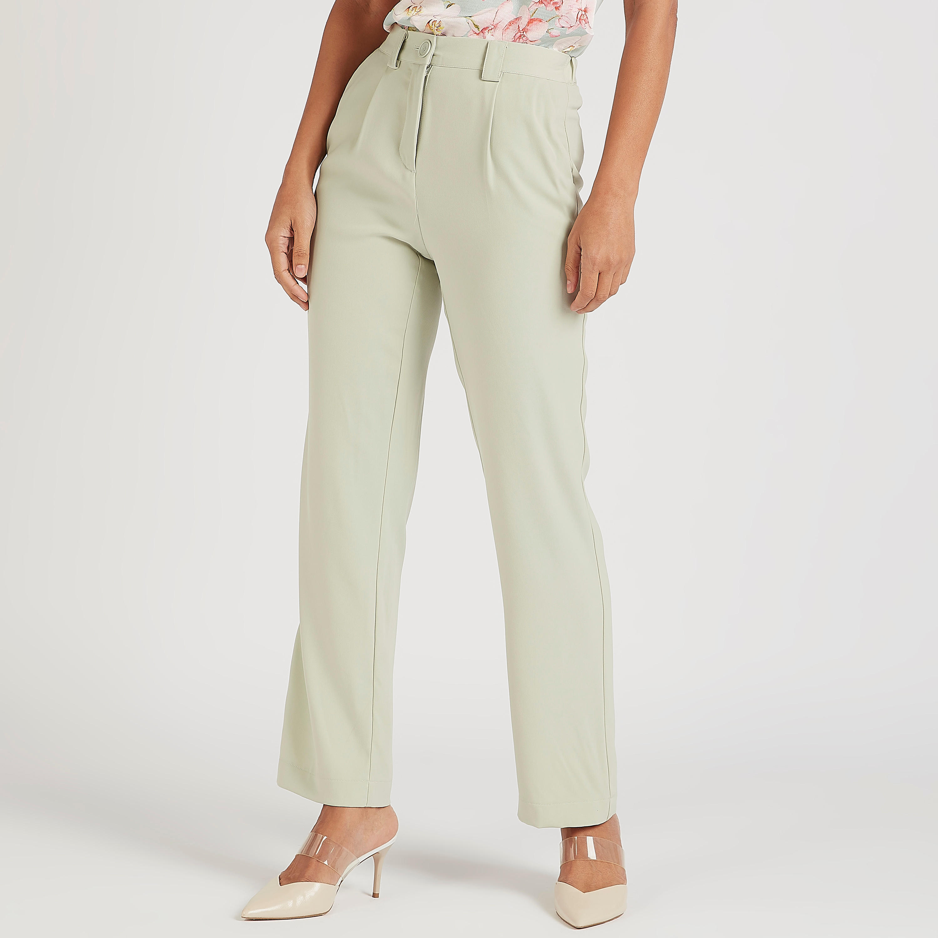 Solid Mid-Rise Trousers with Button Closure and Belt Loops-women-clothing-bottoms-trousers-image-1