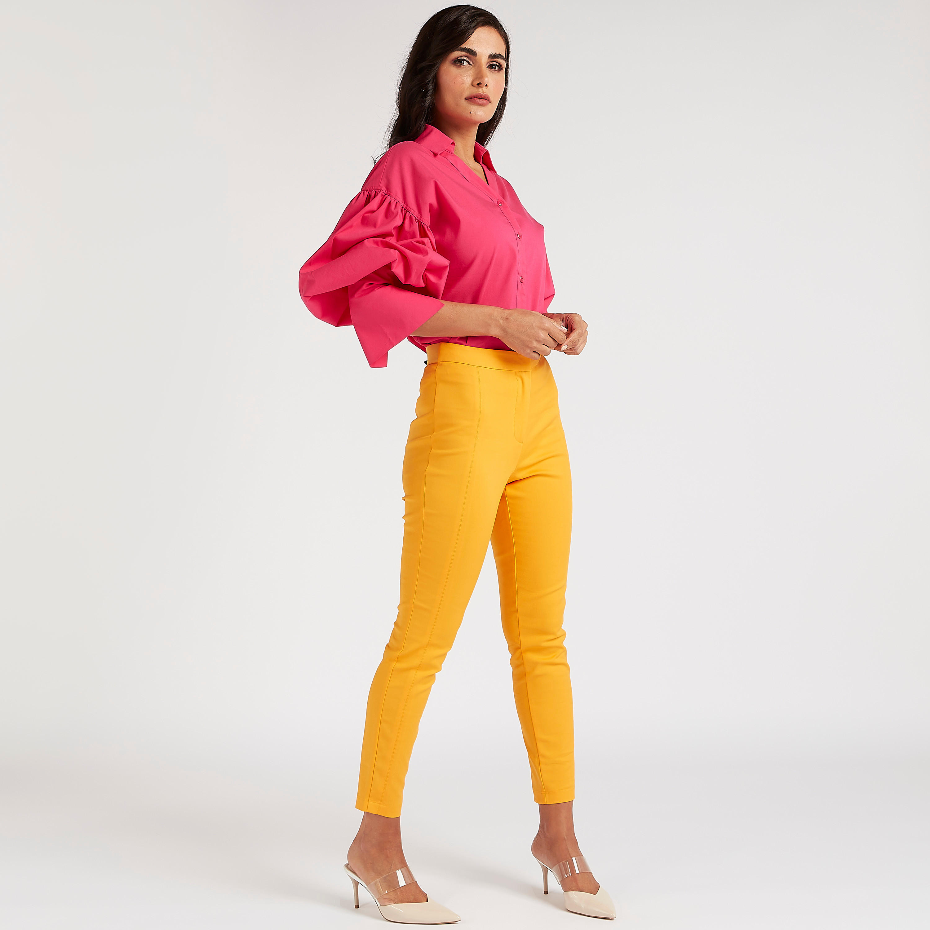 Solid Shirt with Long Puff Sleeves-women-clothing-shirtsandblouses-shirts-image-2