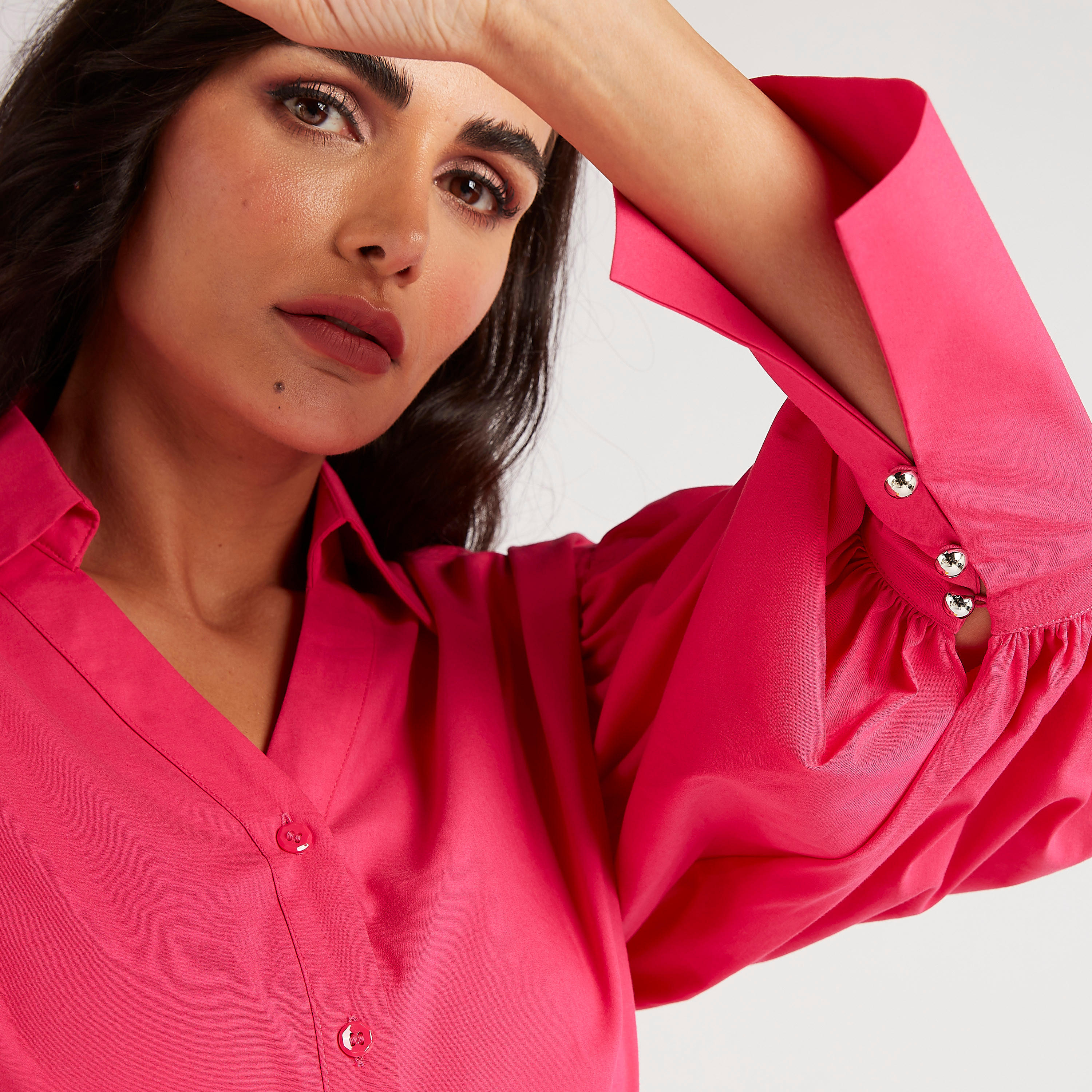 Solid Shirt with Long Puff Sleeves-women-clothing-shirtsandblouses-shirts-image-3