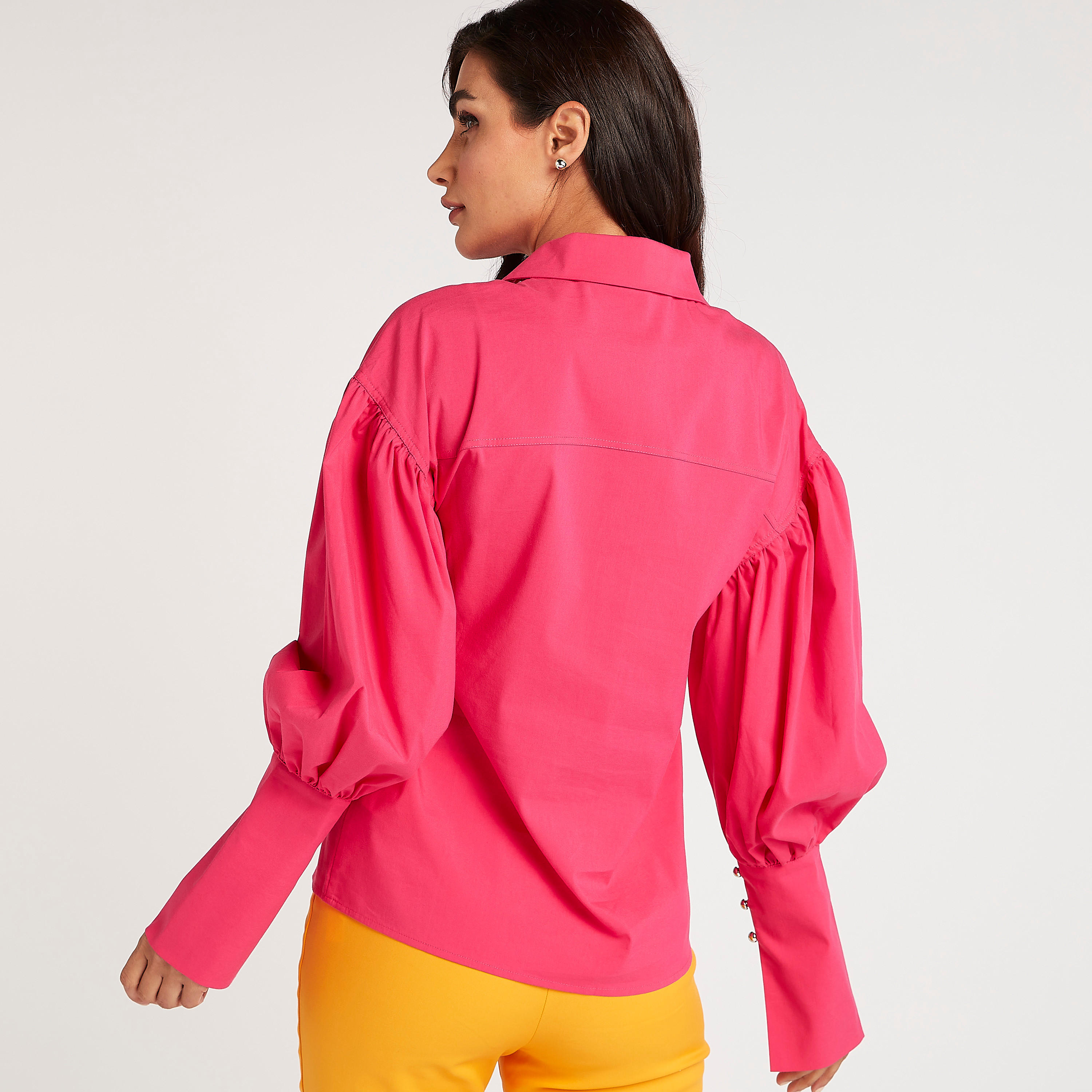 Solid Shirt with Long Puff Sleeves-women-clothing-shirtsandblouses-shirts-image-4