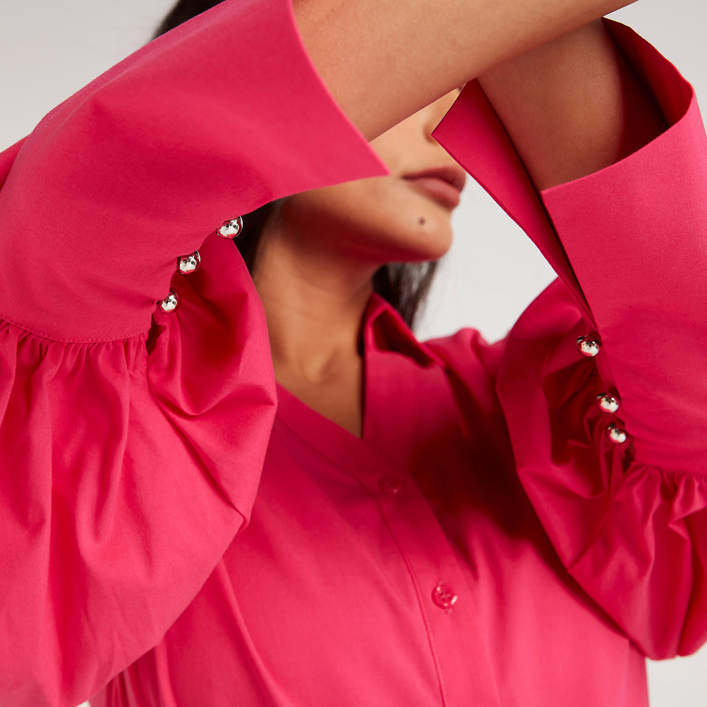 Solid Shirt with Long Puff Sleeves-women-clothing-shirtsandblouses-shirts-image-5