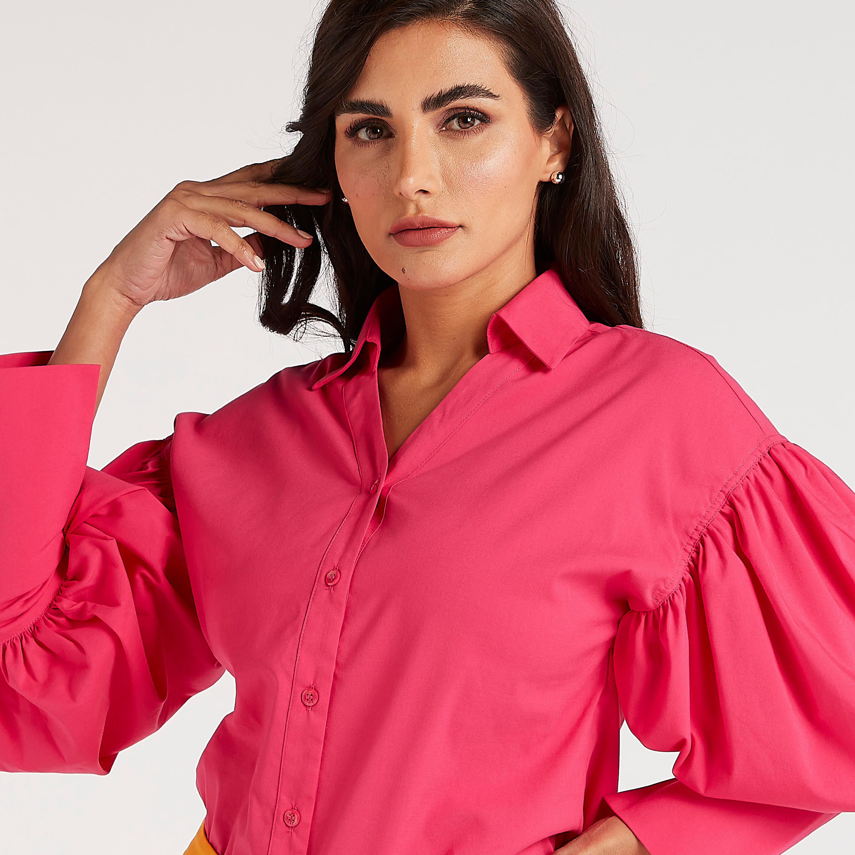 Solid Shirt with Long Puff Sleeves-women-clothing-shirtsandblouses-shirts-image-6