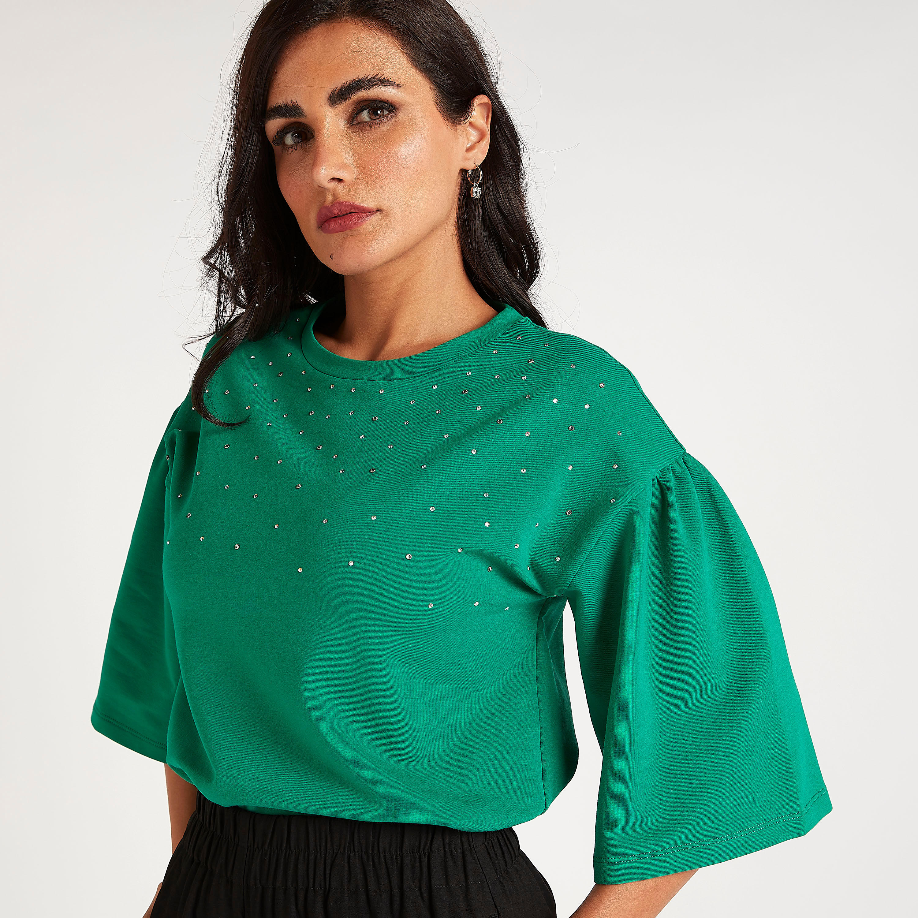 بلوزة مزيّنة بياقة ضيّقة مع أكمام واسعة-women-clothing-shirtsandblouses-blouses-image-5