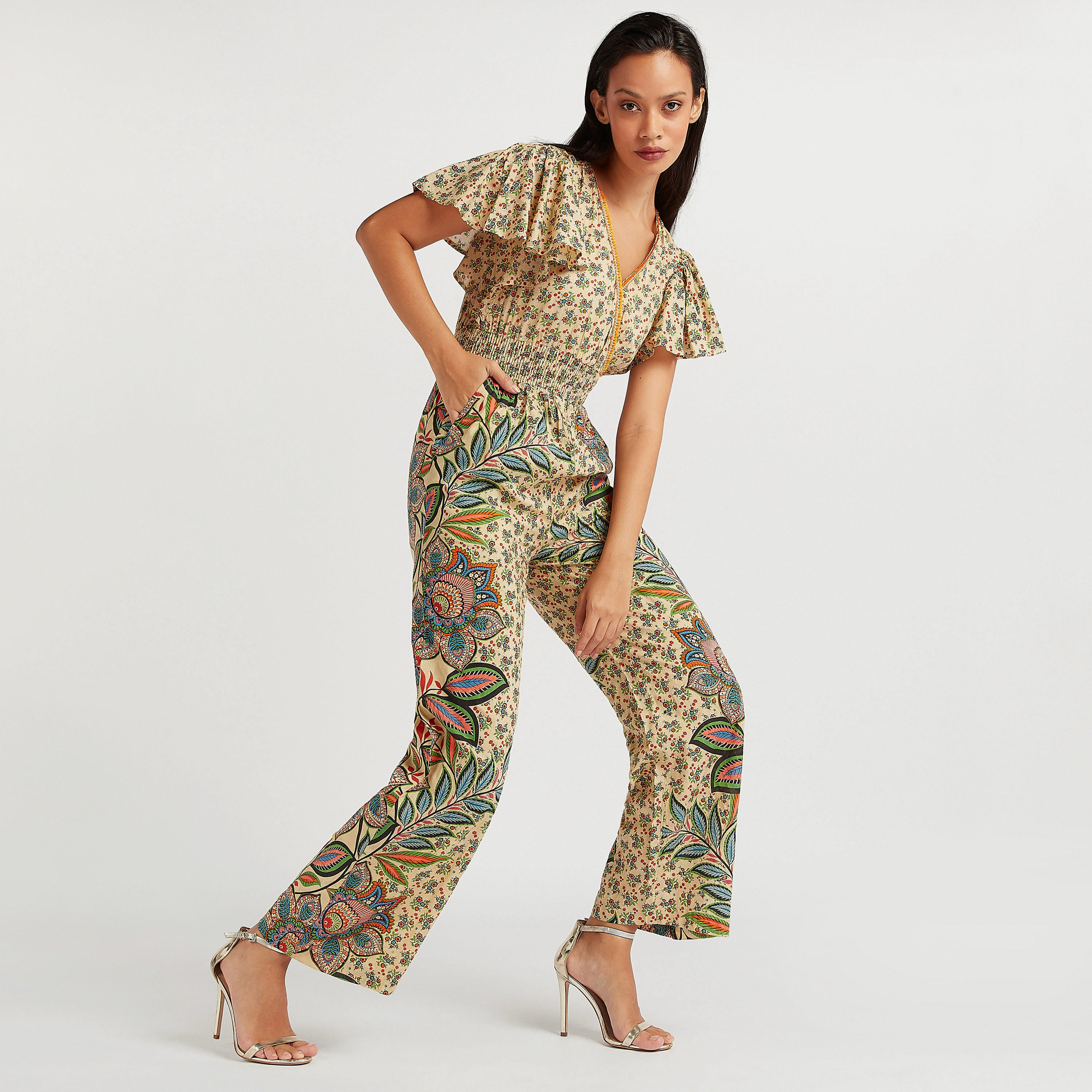 Floral Print Maxi V-neck Jumpsuit with Cap Sleeves-women-clothing-jumpsuits-image-1