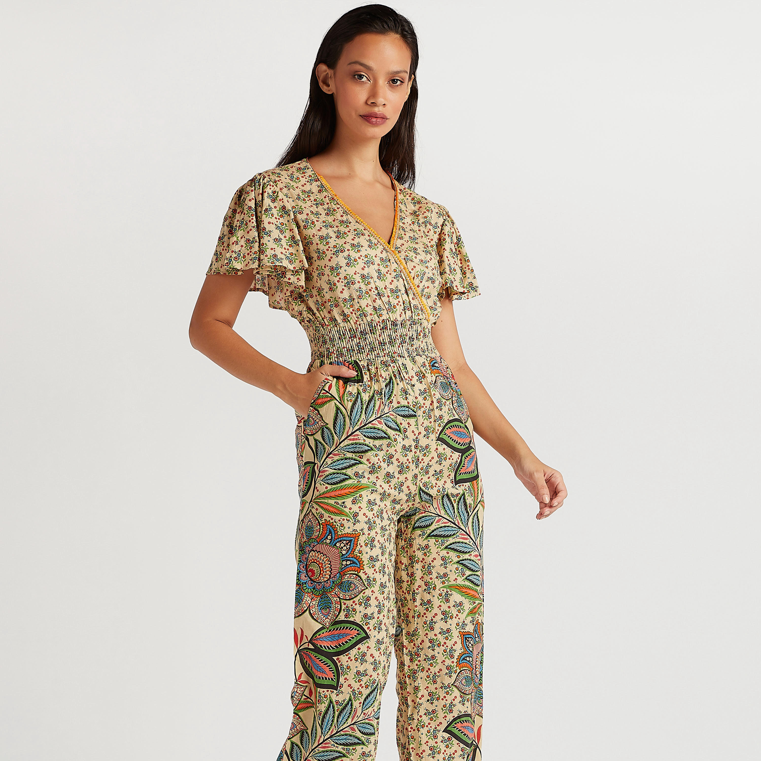 Floral Print Maxi V-neck Jumpsuit with Cap Sleeves-women-clothing-jumpsuits-image-2