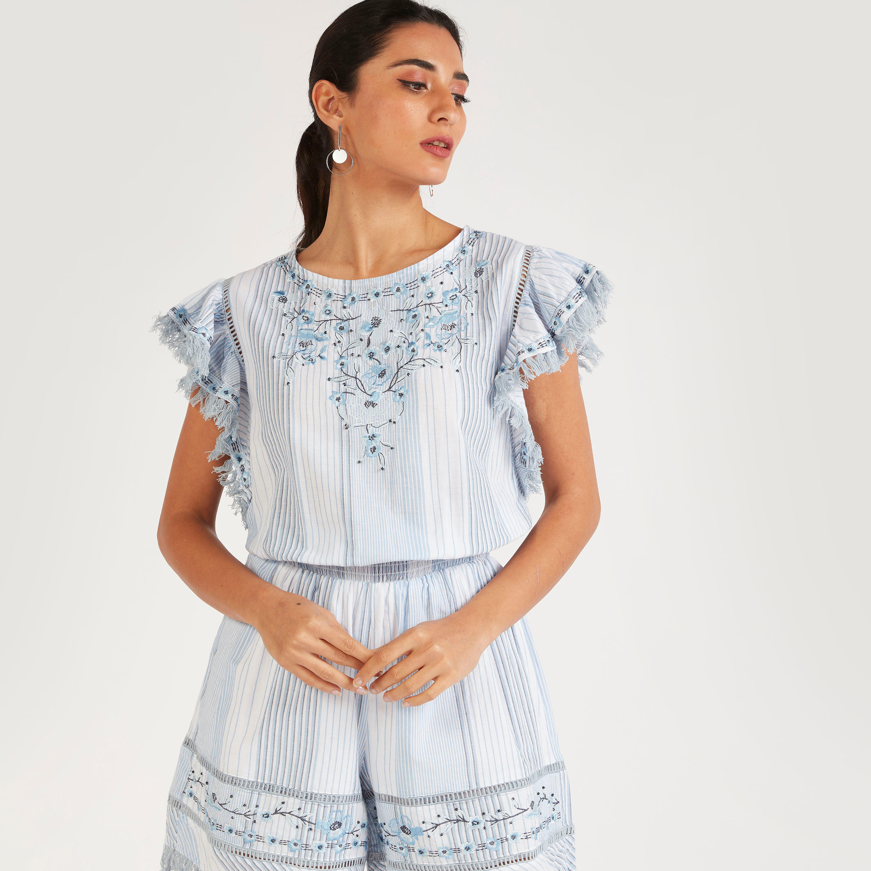 Embroidered Mini Playsuit with Short Sleeves-women-clothing-jumpsuits-image-6