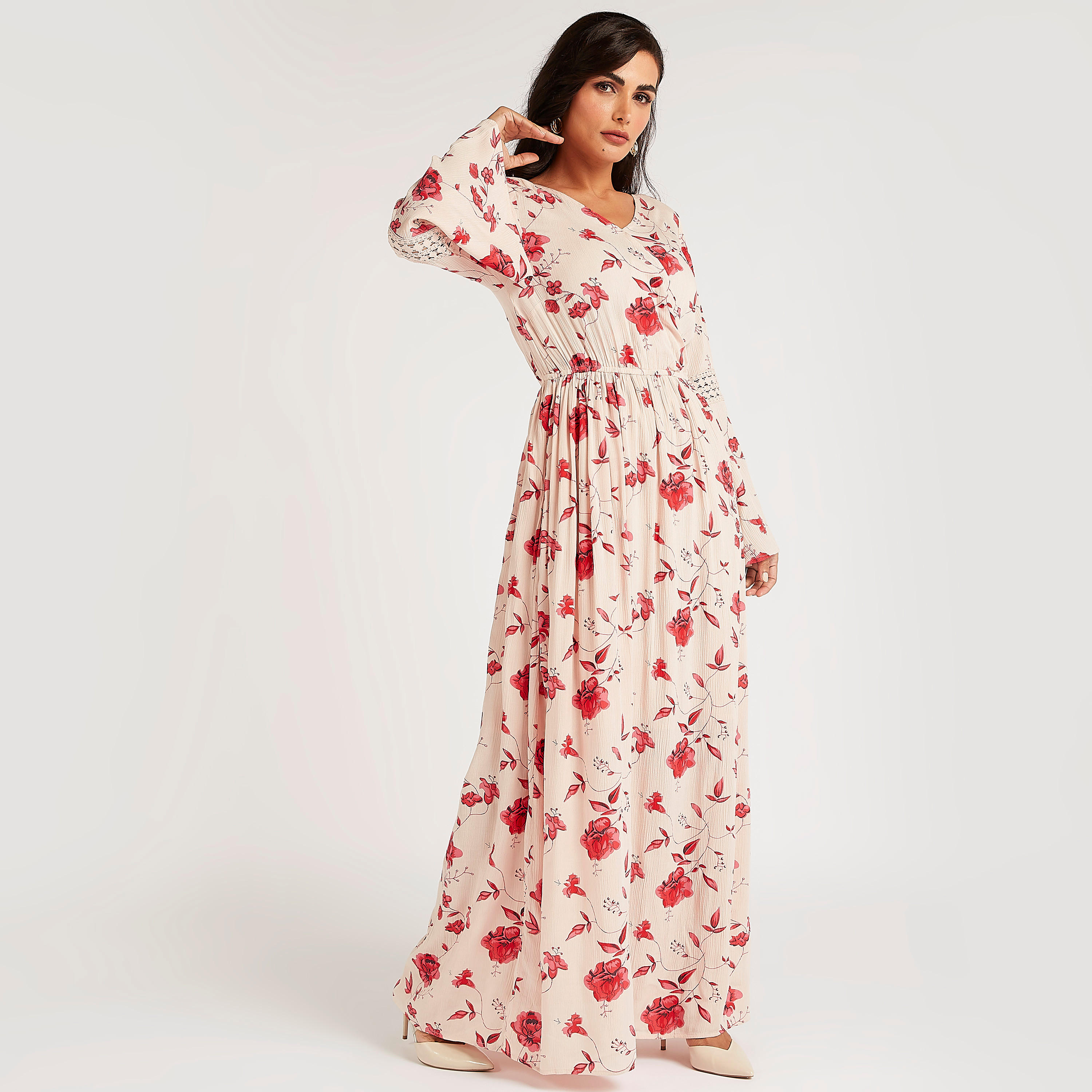 فستان إيه لاين طويل بطبعات أزهار وأكمام واسعة-women-clothing-dresses-image-1