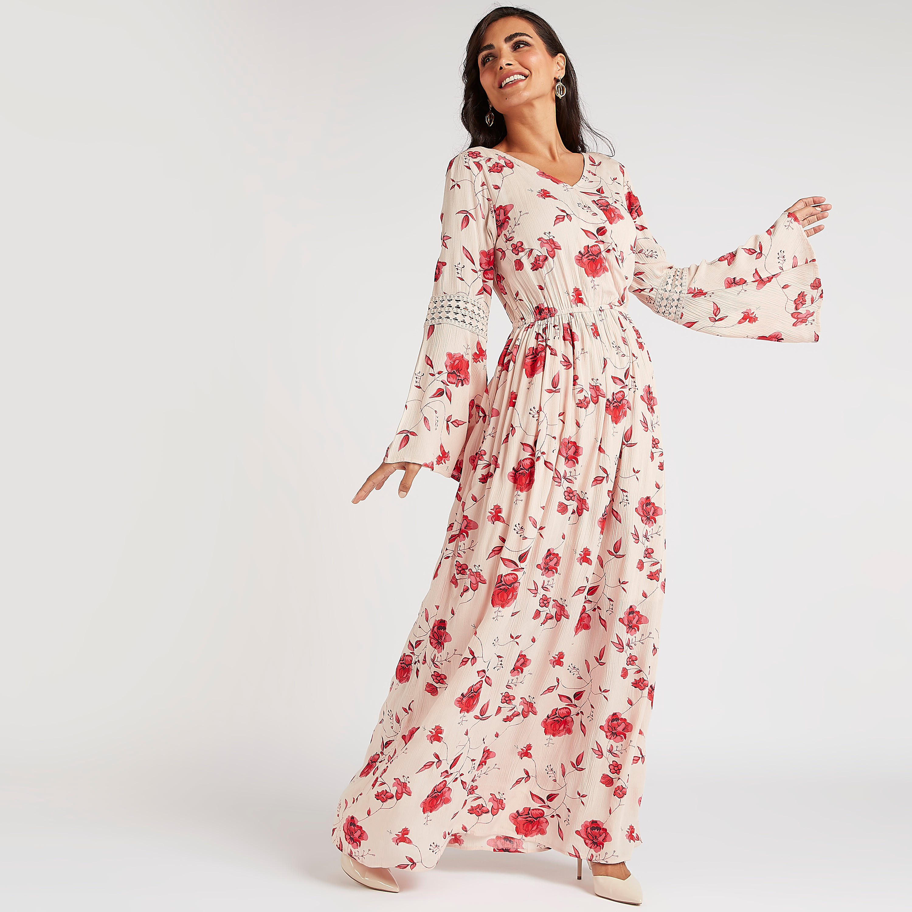 فستان إيه لاين طويل بطبعات أزهار وأكمام واسعة-women-clothing-dresses-image-2