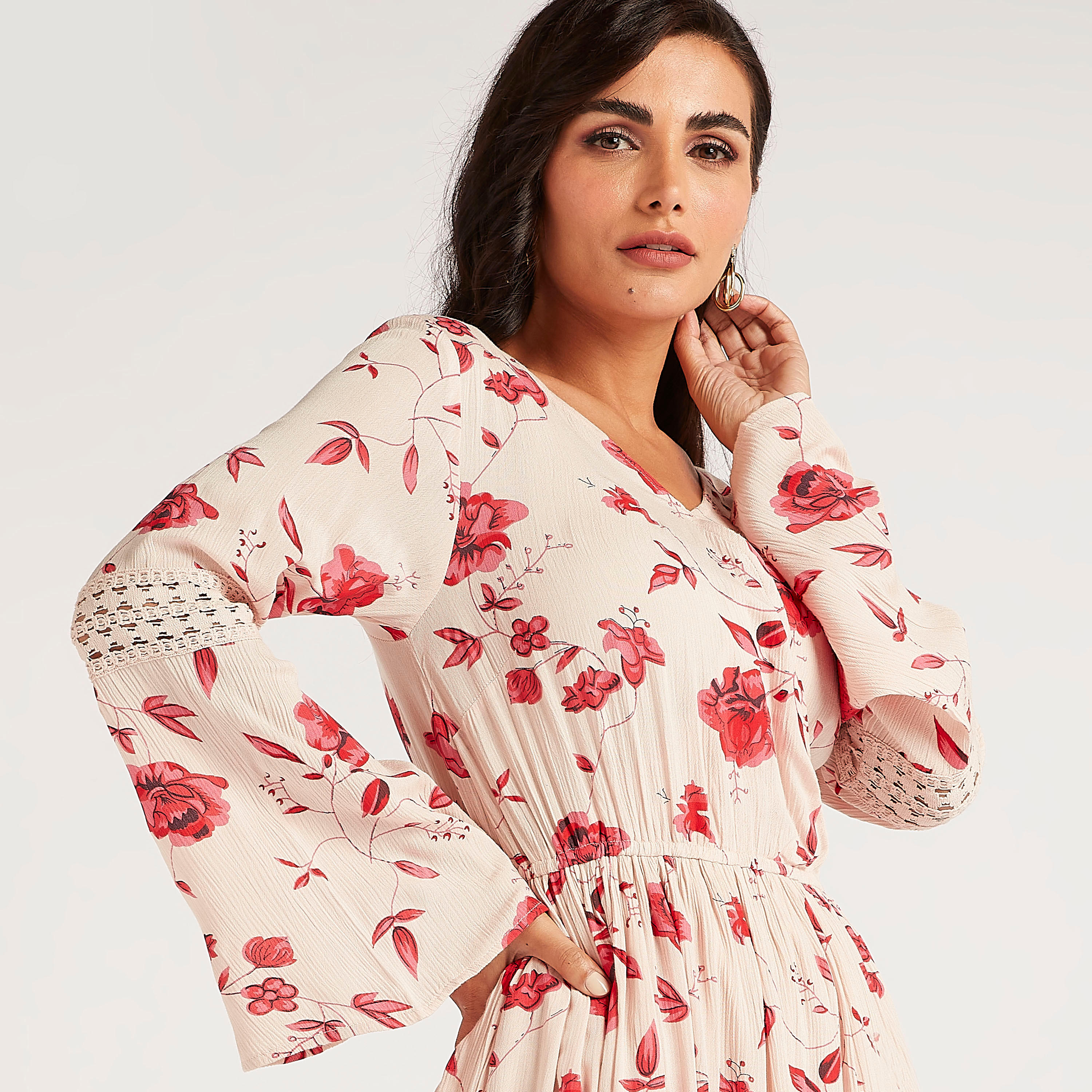 فستان إيه لاين طويل بطبعات أزهار وأكمام واسعة-women-clothing-dresses-image-3