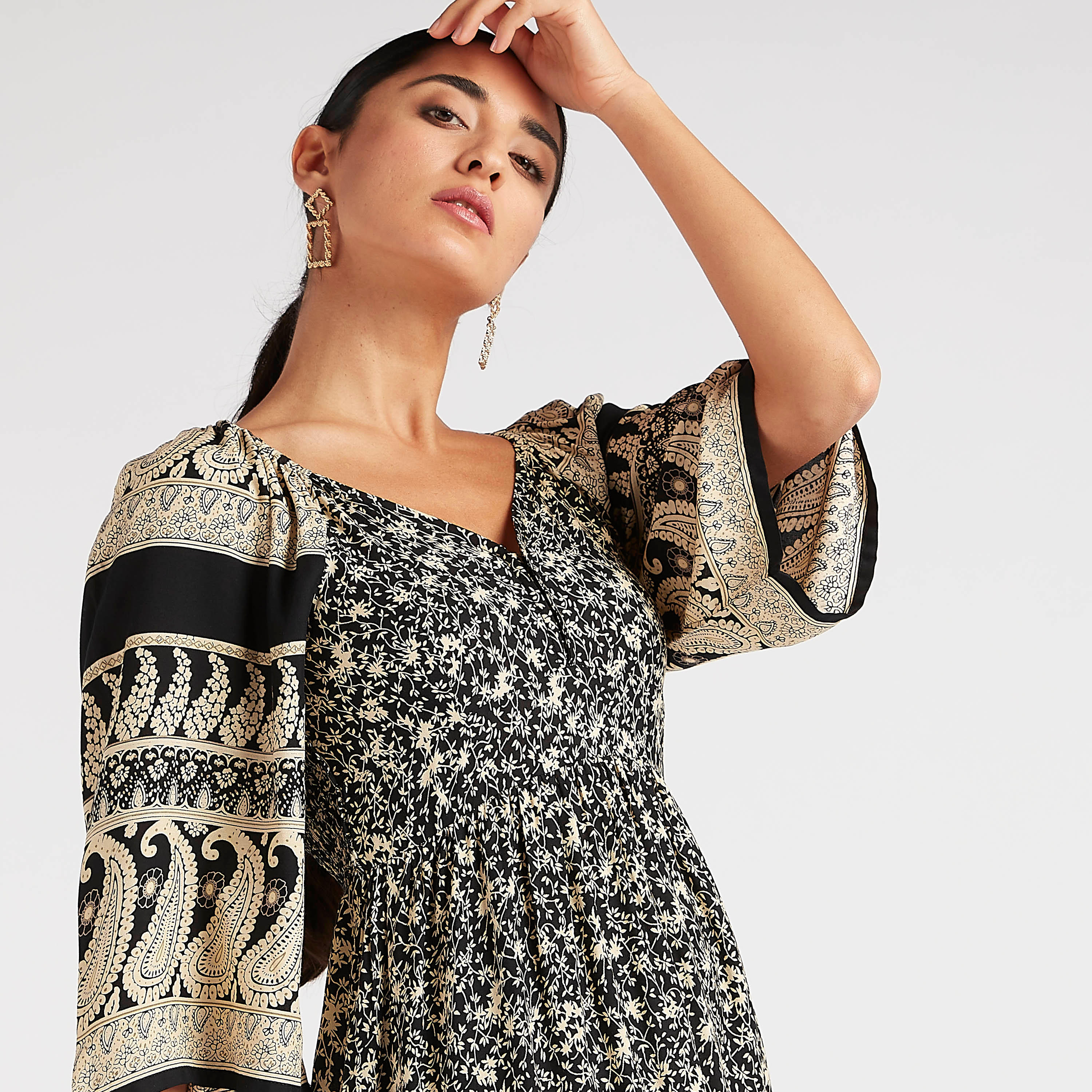 Printed Maxi A-line Dress with Flared Sleeves-women-clothing-dresses-image-3