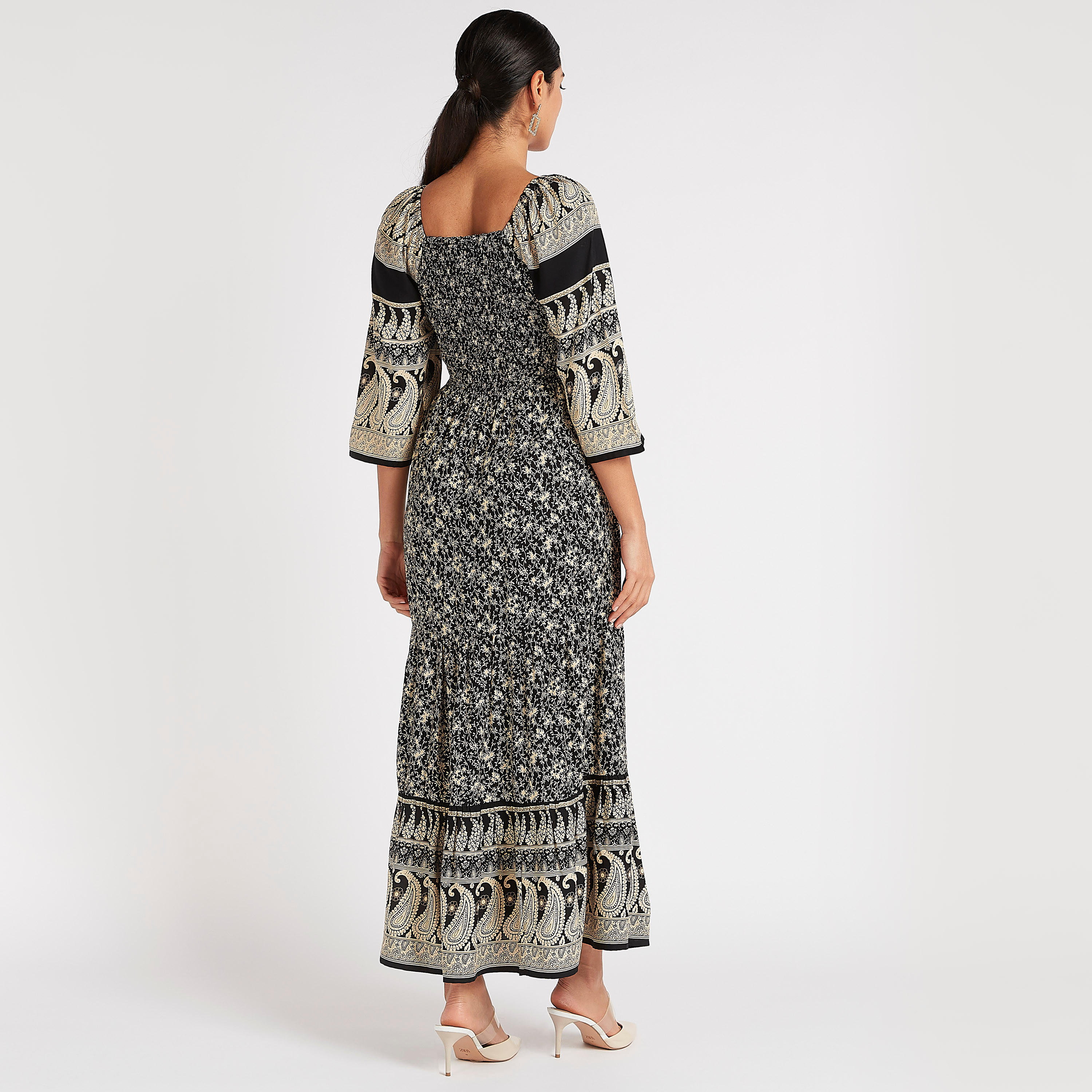 Printed Maxi A-line Dress with Flared Sleeves-women-clothing-dresses-image-4