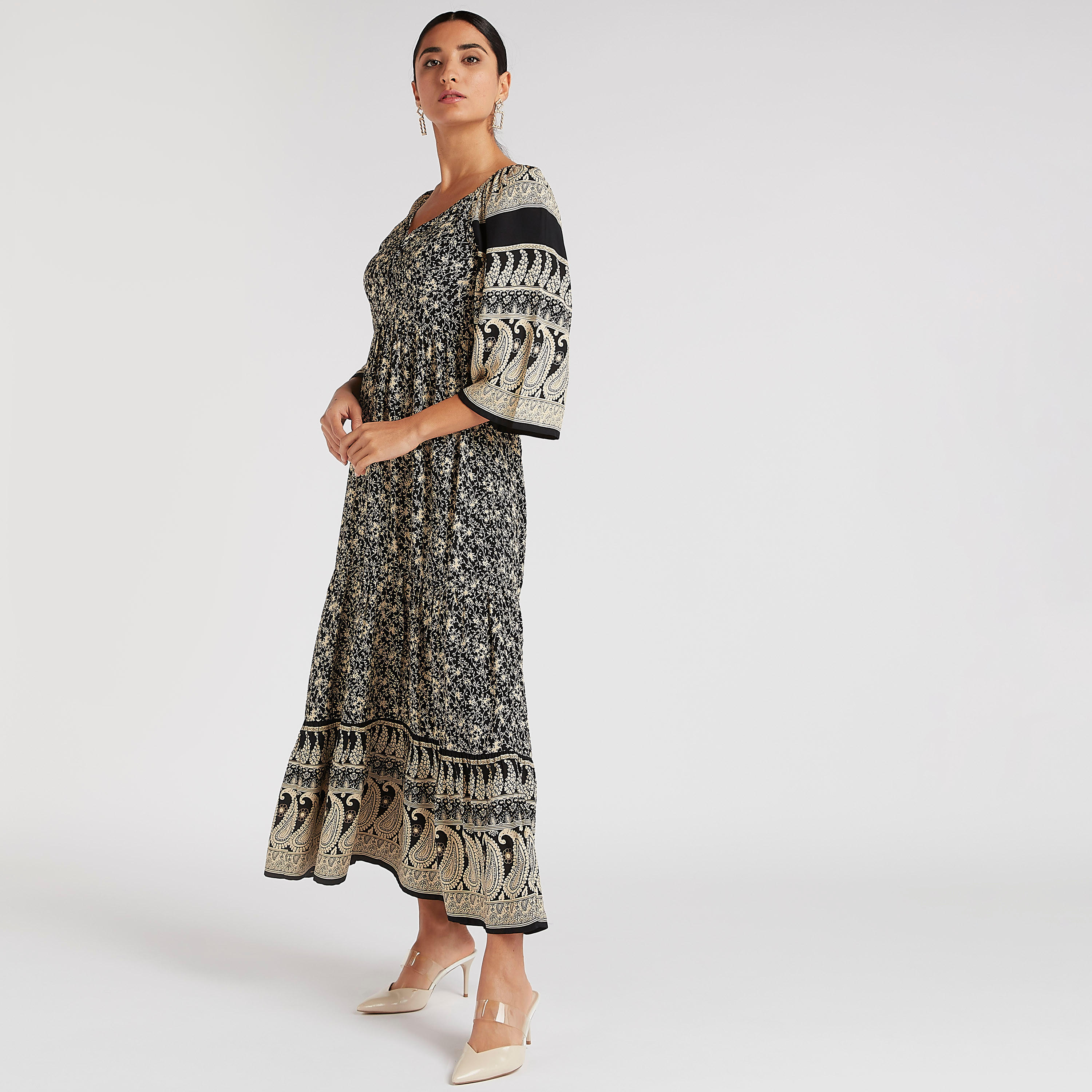 Printed Maxi A-line Dress with Flared Sleeves-women-clothing-dresses-image-5