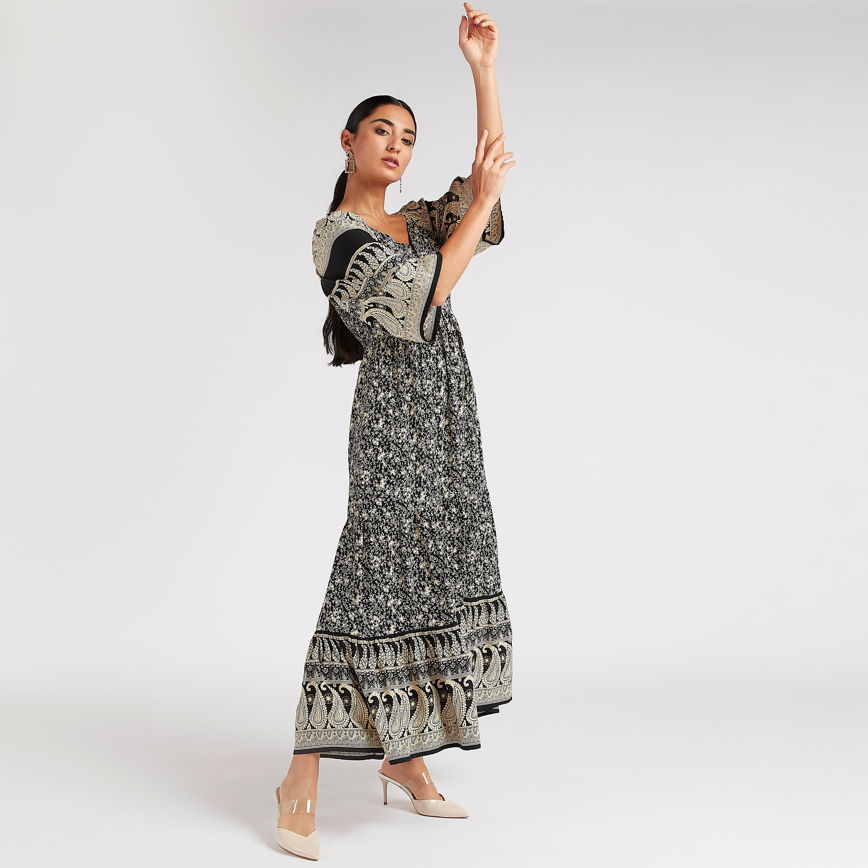Printed Maxi A-line Dress with Flared Sleeves-women-clothing-dresses-image-7
