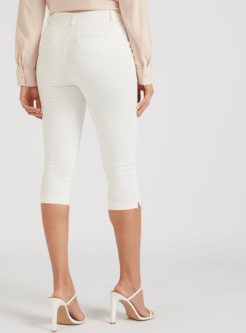 بنطلون قصير سادة بخصر متوسط الارتفاع وزر إغلاق-women-clothing-bottoms-trousers-image-2