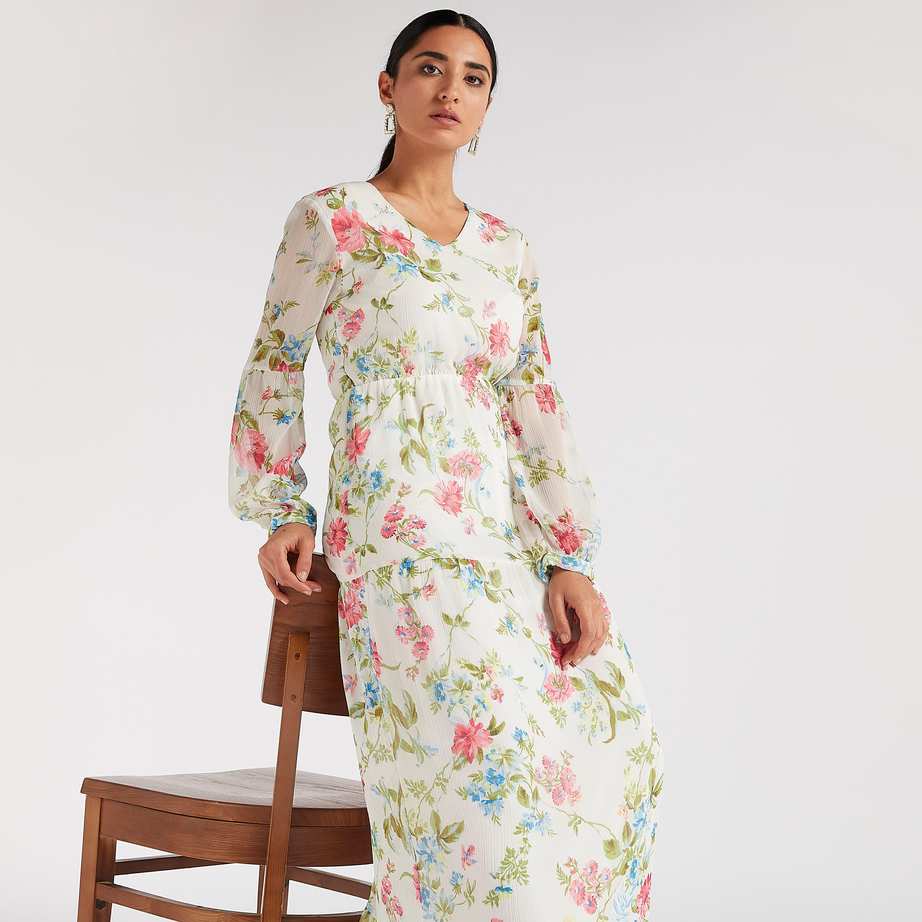 فستان إيه لاين طويل بطبعات أزهار وأكمام طويلة-women-clothing-dresses-image-1