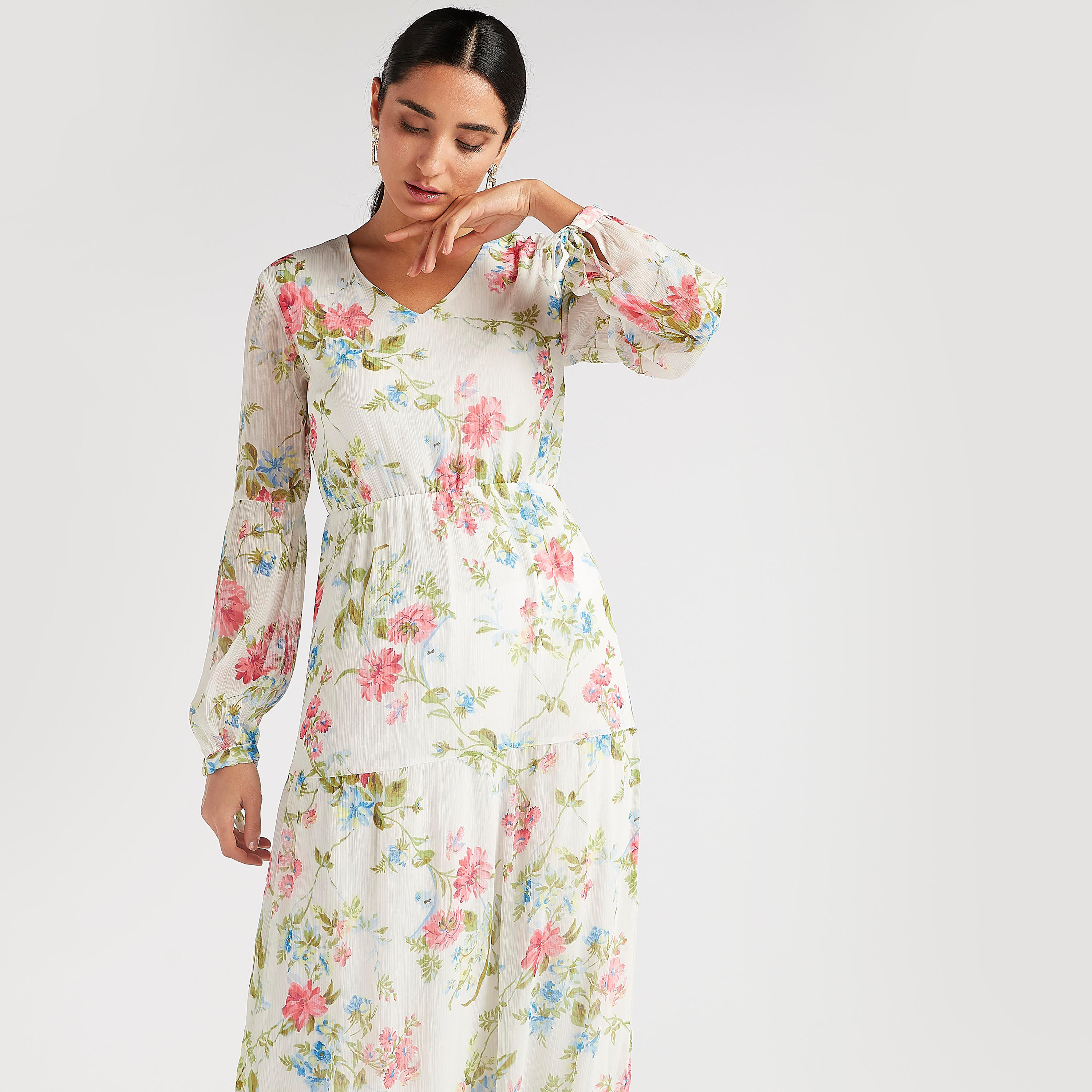 فستان إيه لاين طويل بطبعات أزهار وأكمام طويلة-women-clothing-dresses-image-8