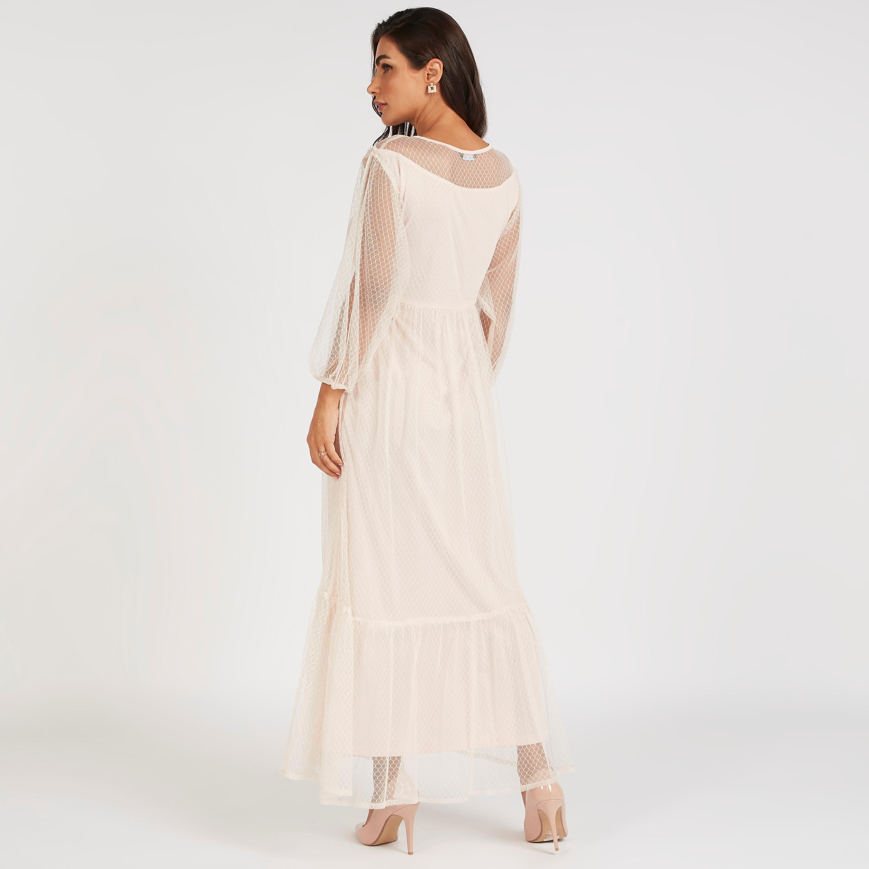 فستان طويل بارز الملمس بأكمام طويلة وياقة مستديرة-women-clothing-dresses-image-4