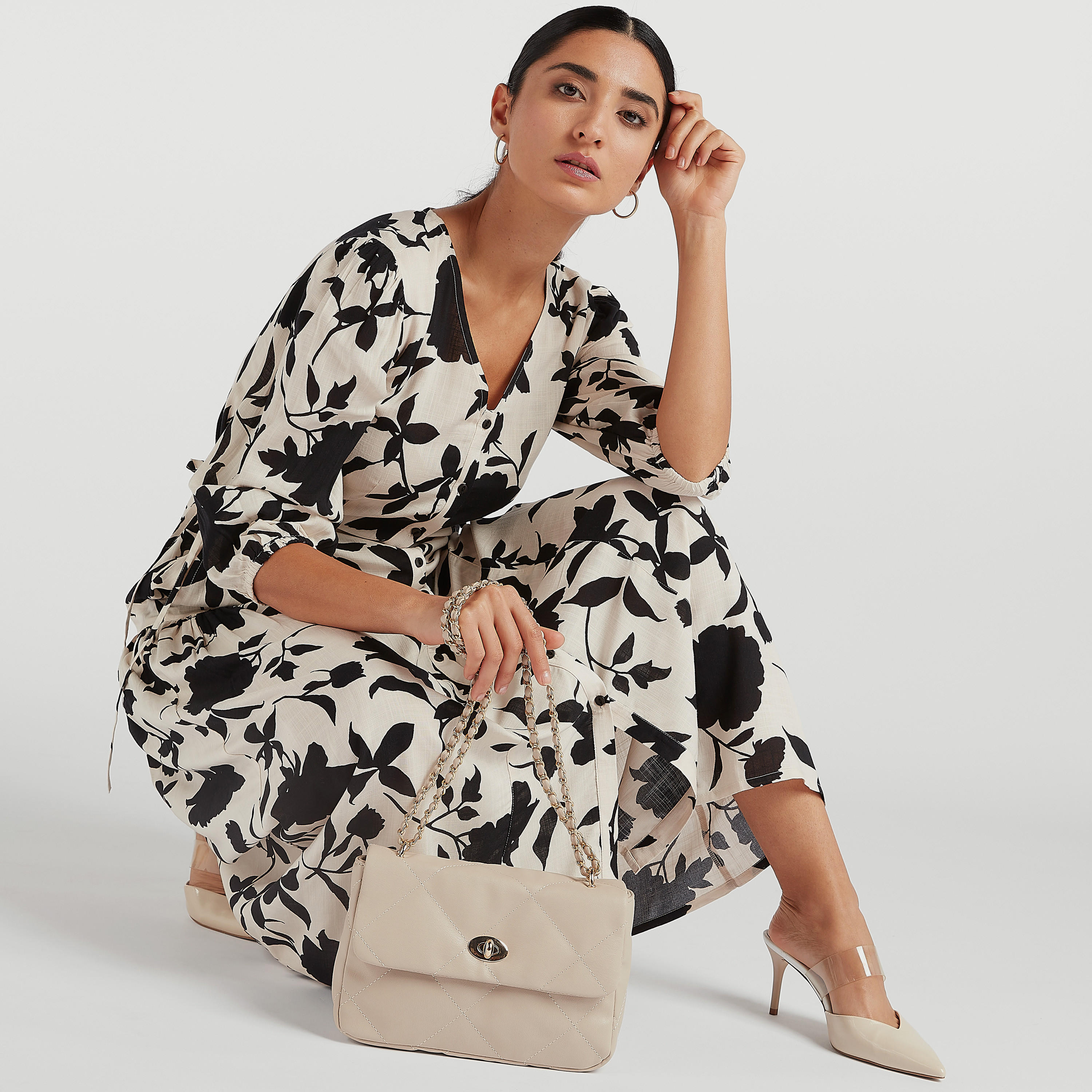 Floral Print V-neck A-line Maxi Dress-women-clothing-dresses-image-1