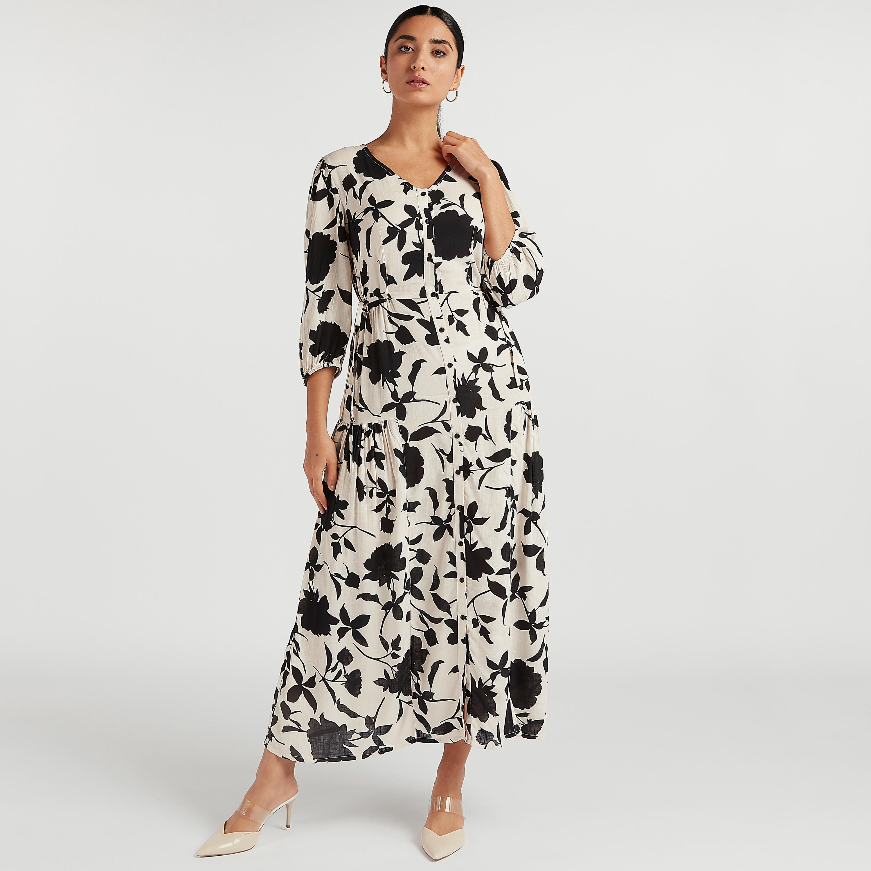 Floral Print V-neck A-line Maxi Dress-women-clothing-dresses-image-2