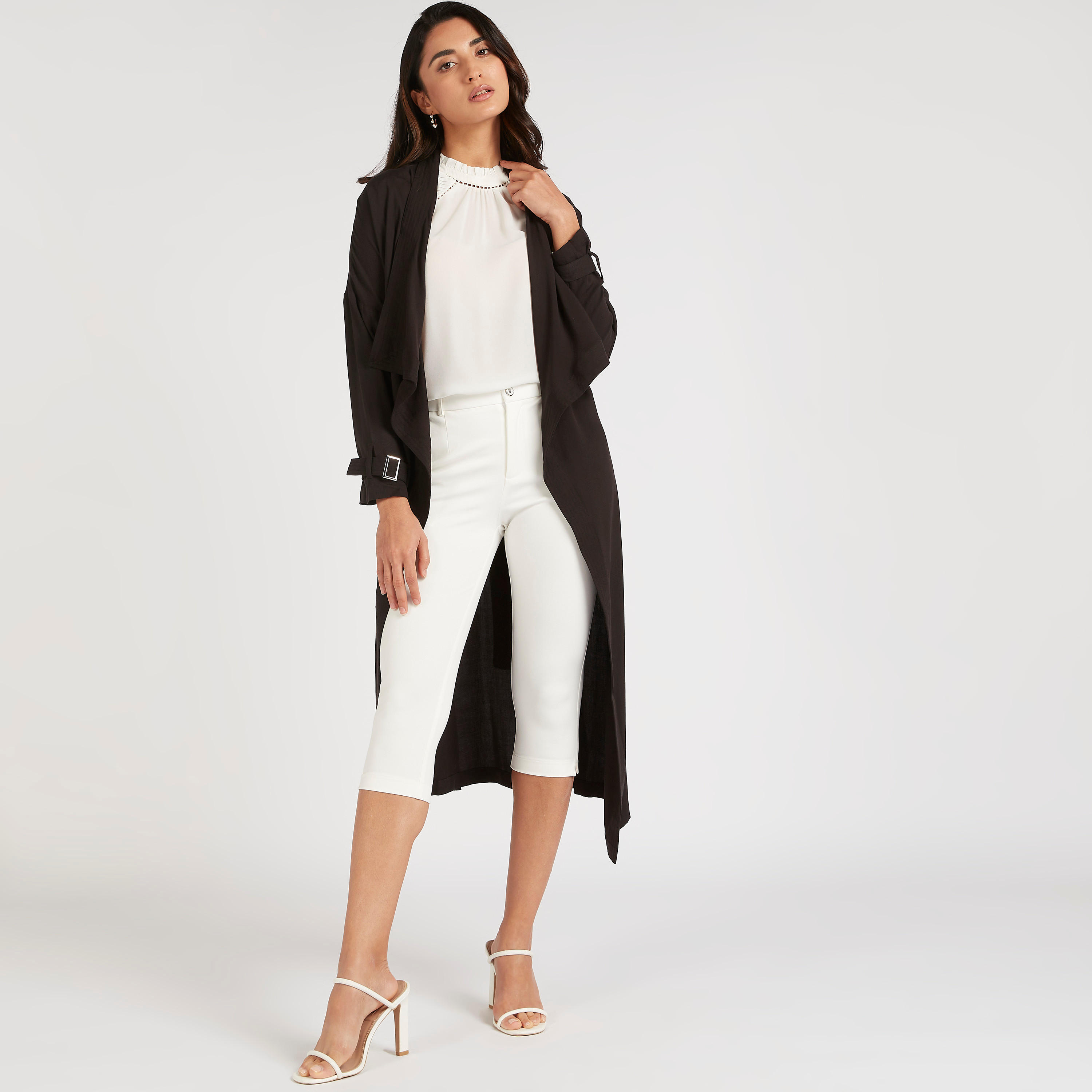 معطف سادة خفيف بحزام وإبزيم-women-clothing-coatsandjackets-coats-image-2