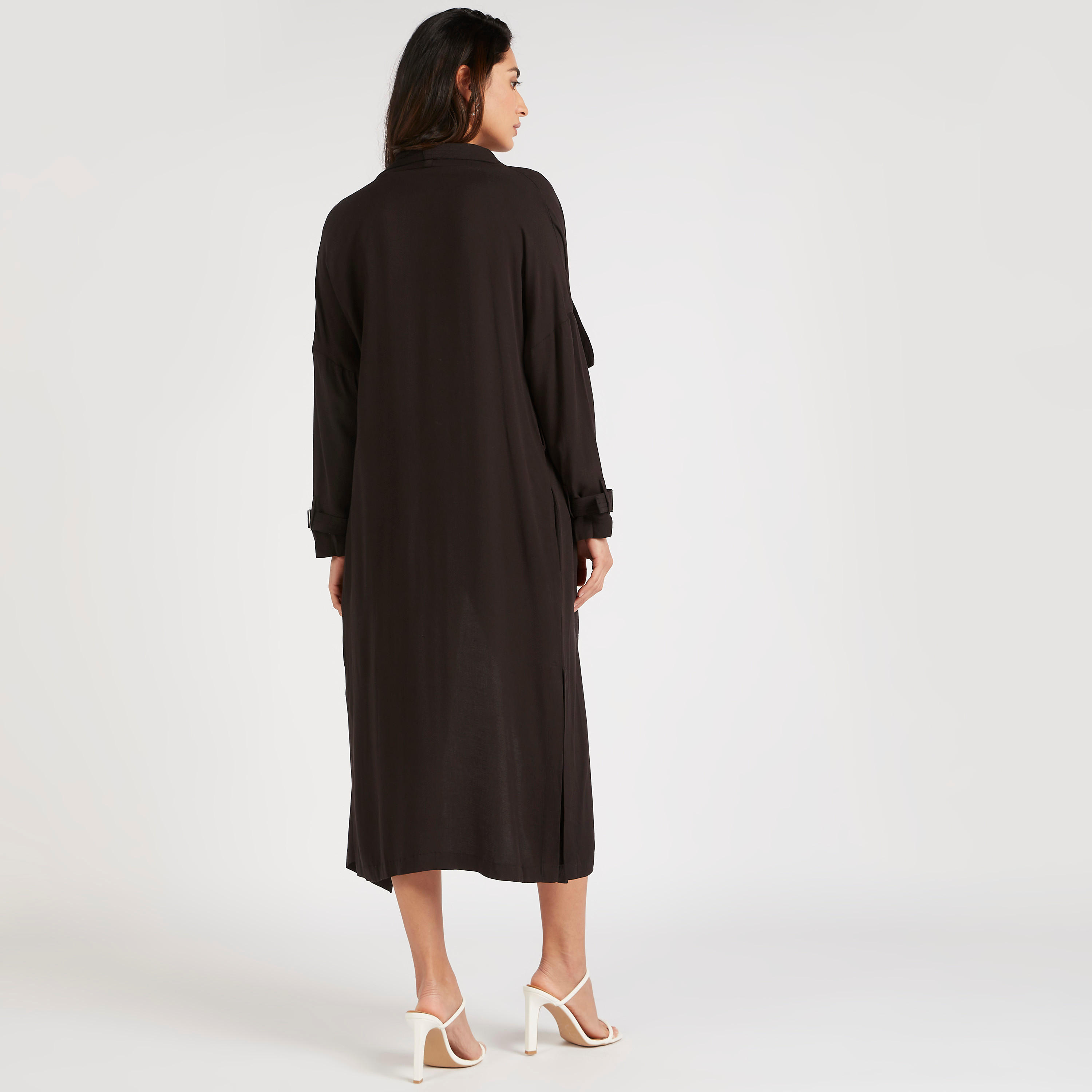 معطف سادة خفيف بحزام وإبزيم-women-clothing-coatsandjackets-coats-image-4