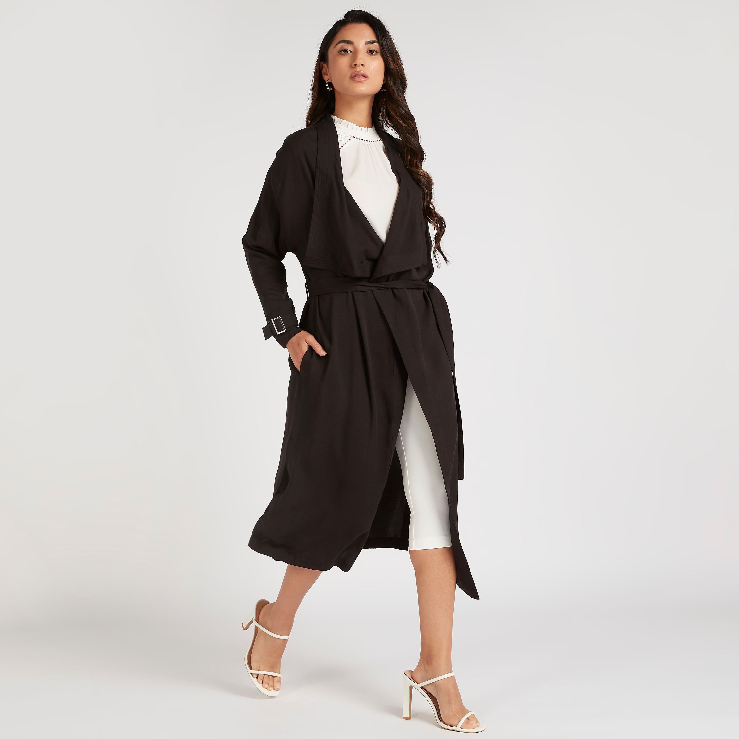 معطف سادة خفيف بحزام وإبزيم-women-clothing-coatsandjackets-coats-image-5