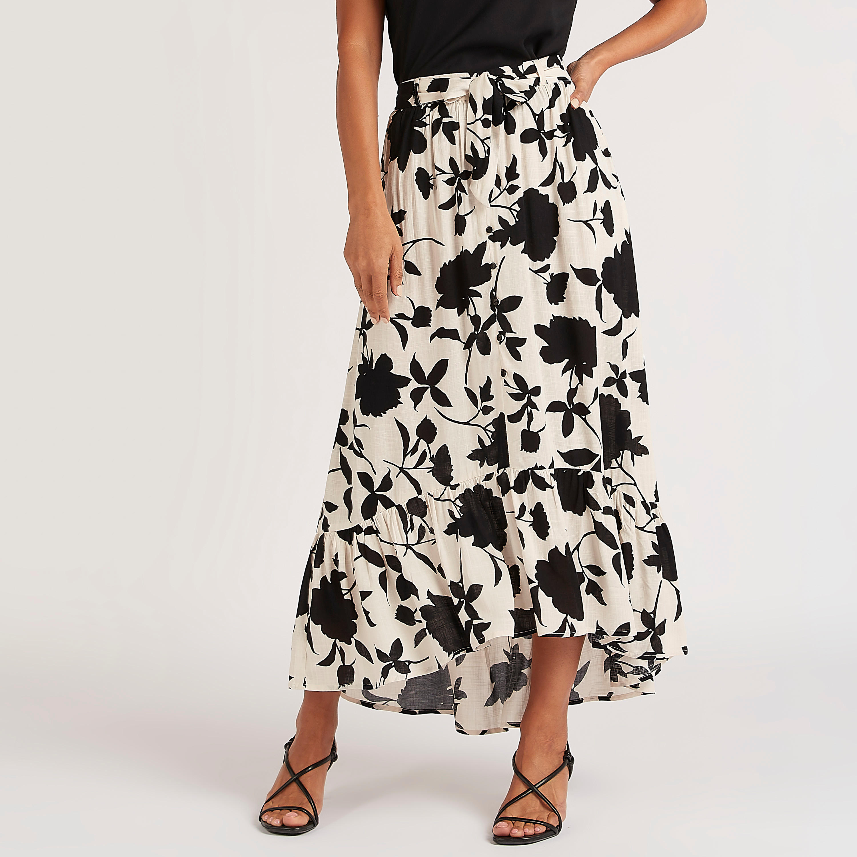 تنورة ميدي إيه لاين بحزام رباط وطبعات زهرية-women-clothing-bottoms-skirts-image-1