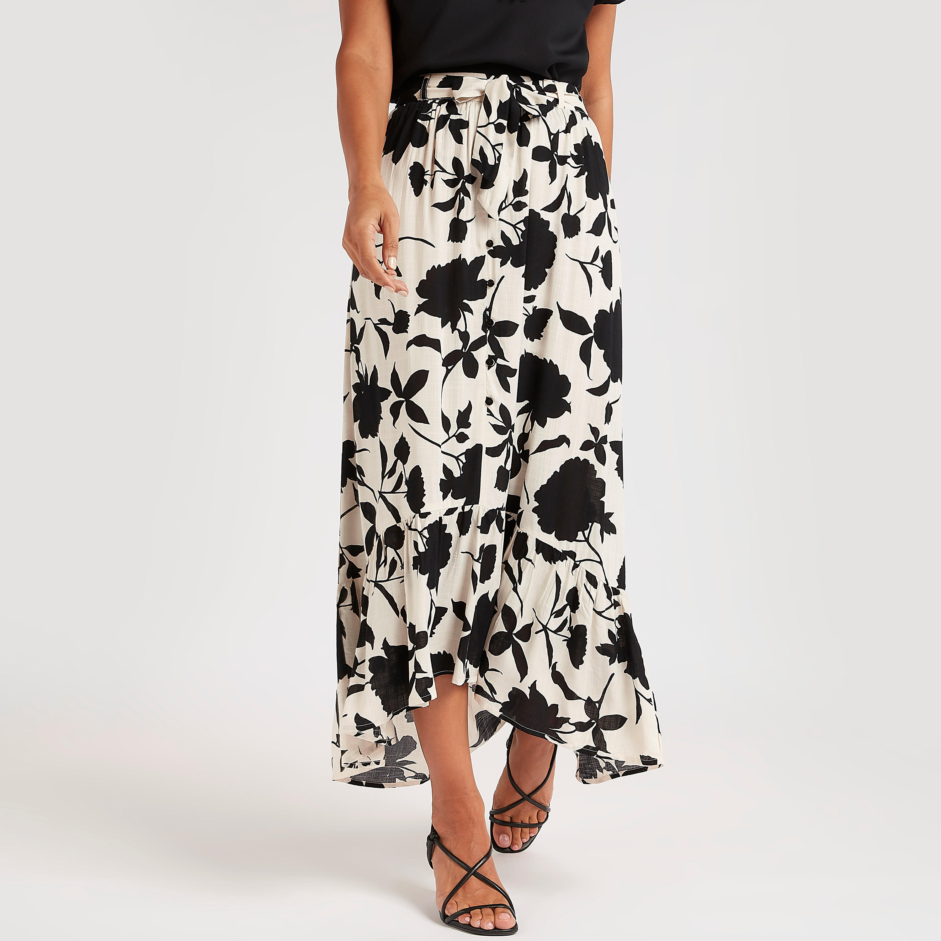 تنورة ميدي إيه لاين بحزام رباط وطبعات زهرية-women-clothing-bottoms-skirts-image-5