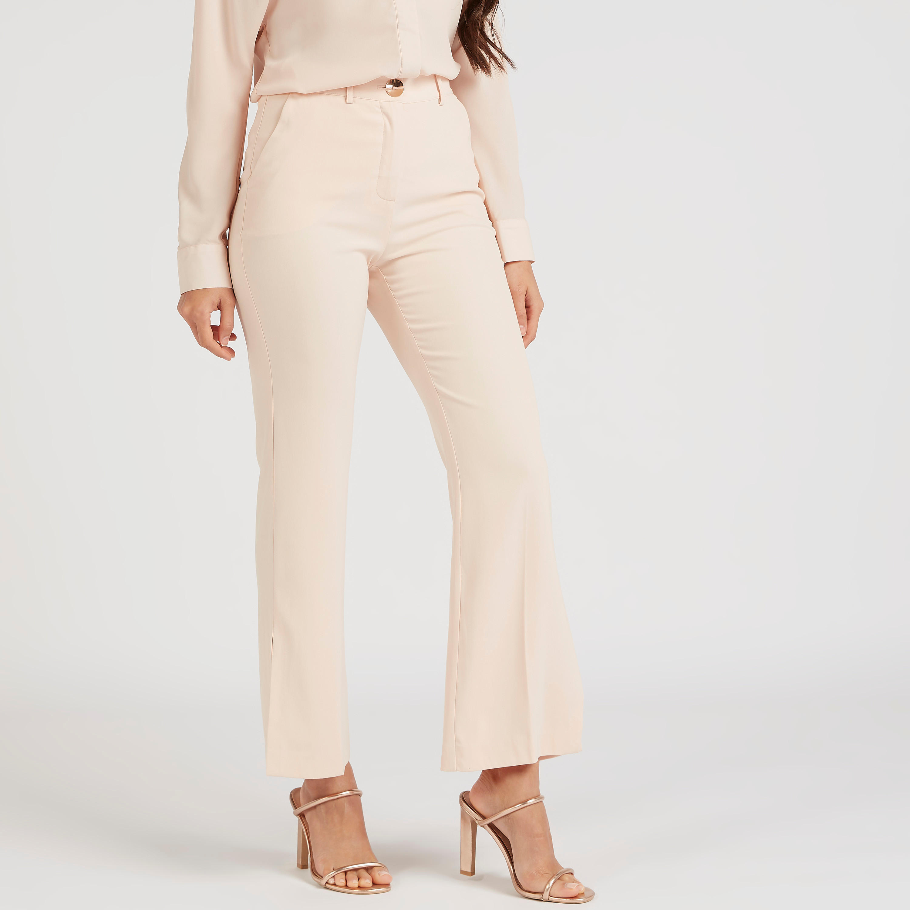 بنطلون سادة بخصر متوسط الارتفاع وزر إغلاق وجيوب-women-clothing-bottoms-trousers-image-6