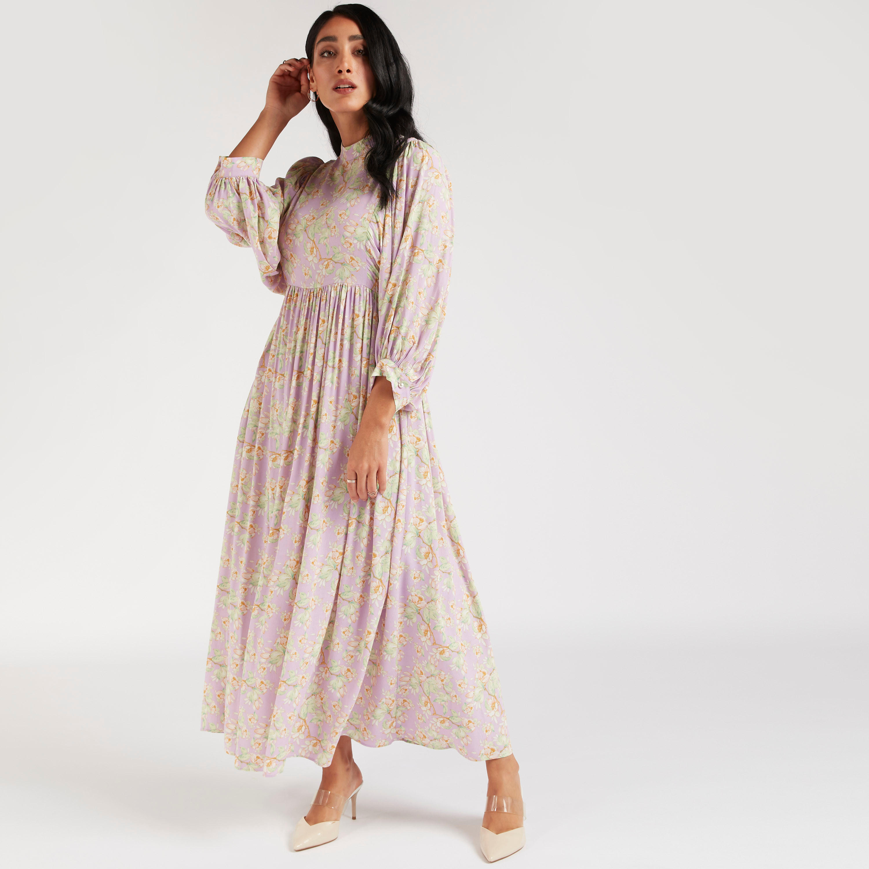 فستان إيه لاين طويل بطبعات أزهار وأكمام طويلة-women-clothing-dresses-image-1