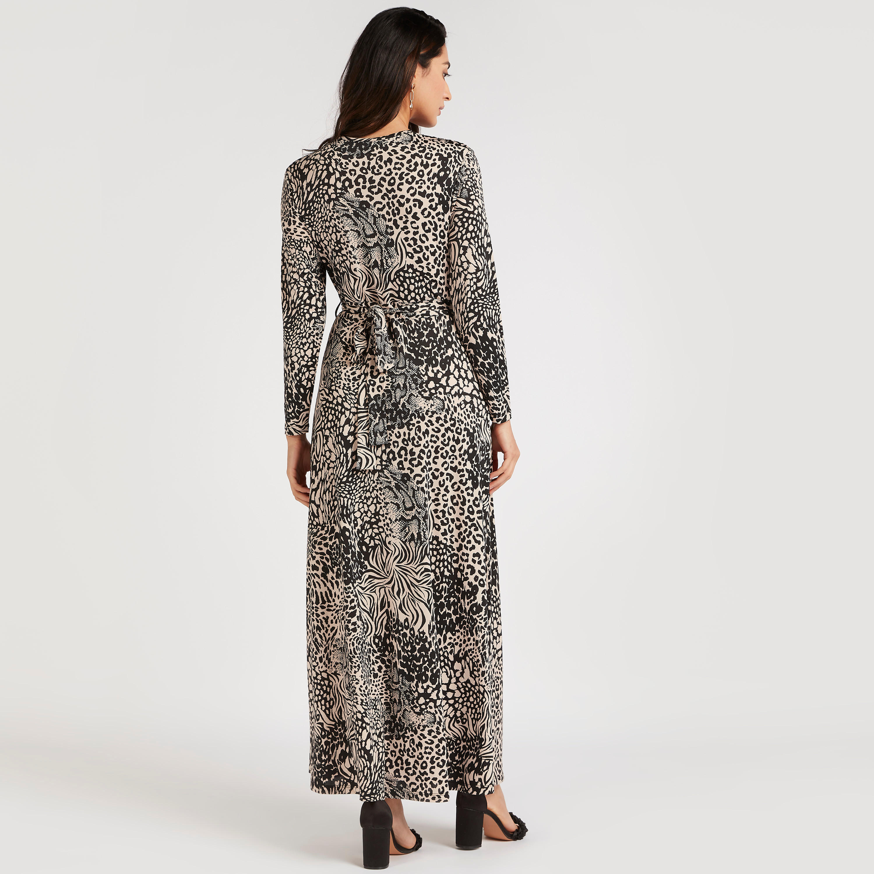 فستان إيه لاين طويل بياقة V وأكمام طويلة و طبعات حيوانات-women-clothing-dresses-image-4