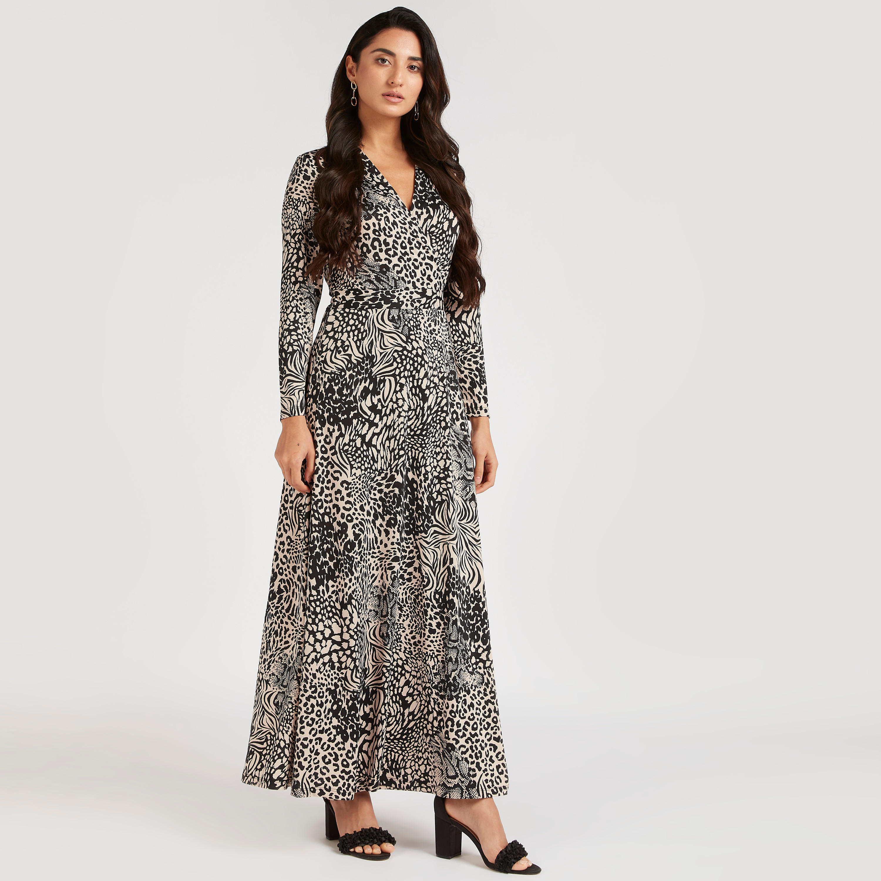 فستان إيه لاين طويل بياقة V وأكمام طويلة و طبعات حيوانات-women-clothing-dresses-image-6