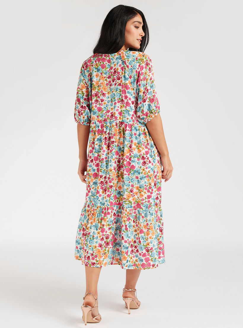 فستان ميدي إيه لاين بطبعات أزهار وأكمام 3/4-women-clothing-dresses-image-4