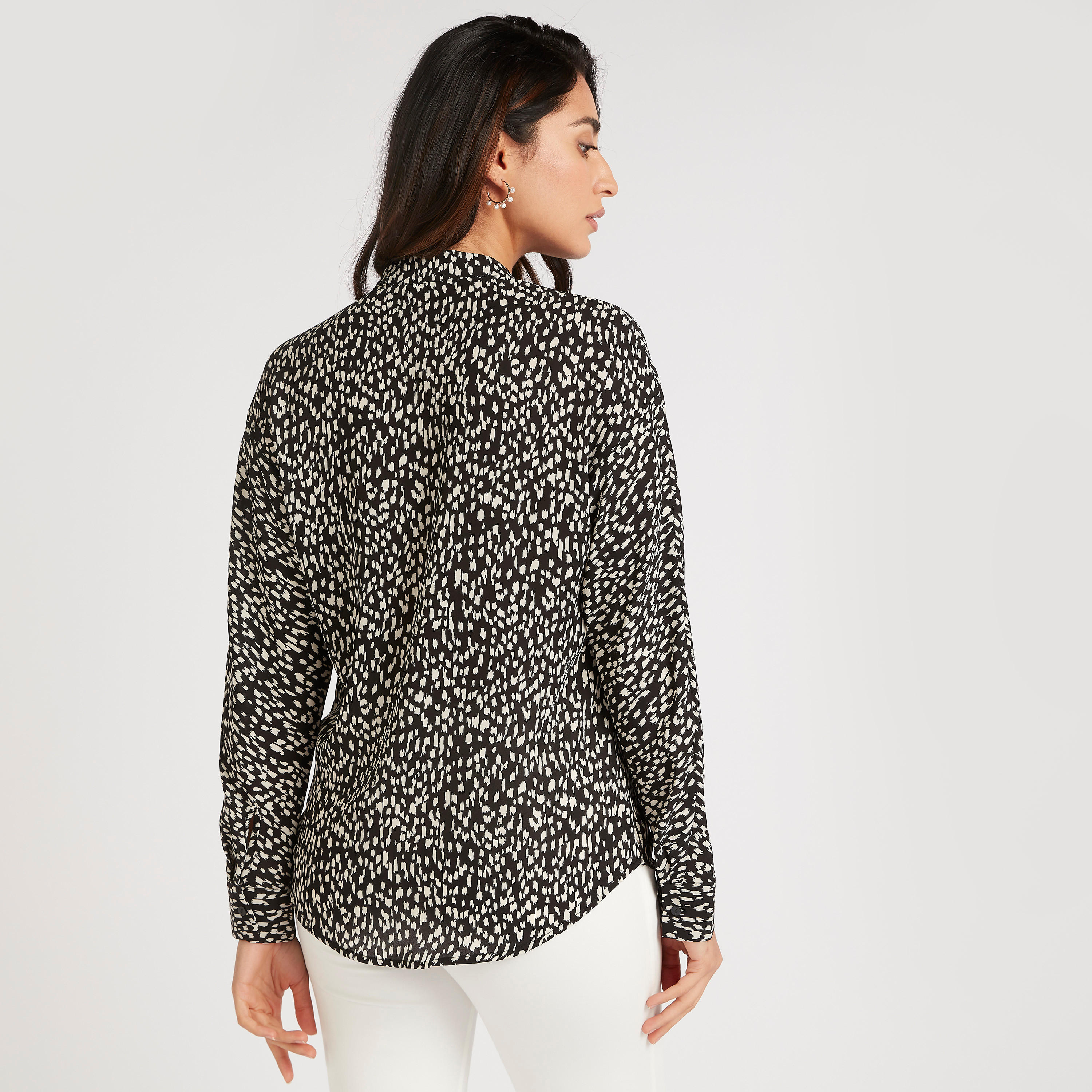 Printed V-neck Top with Long Sleeves-women-clothing-tshirts-image-4