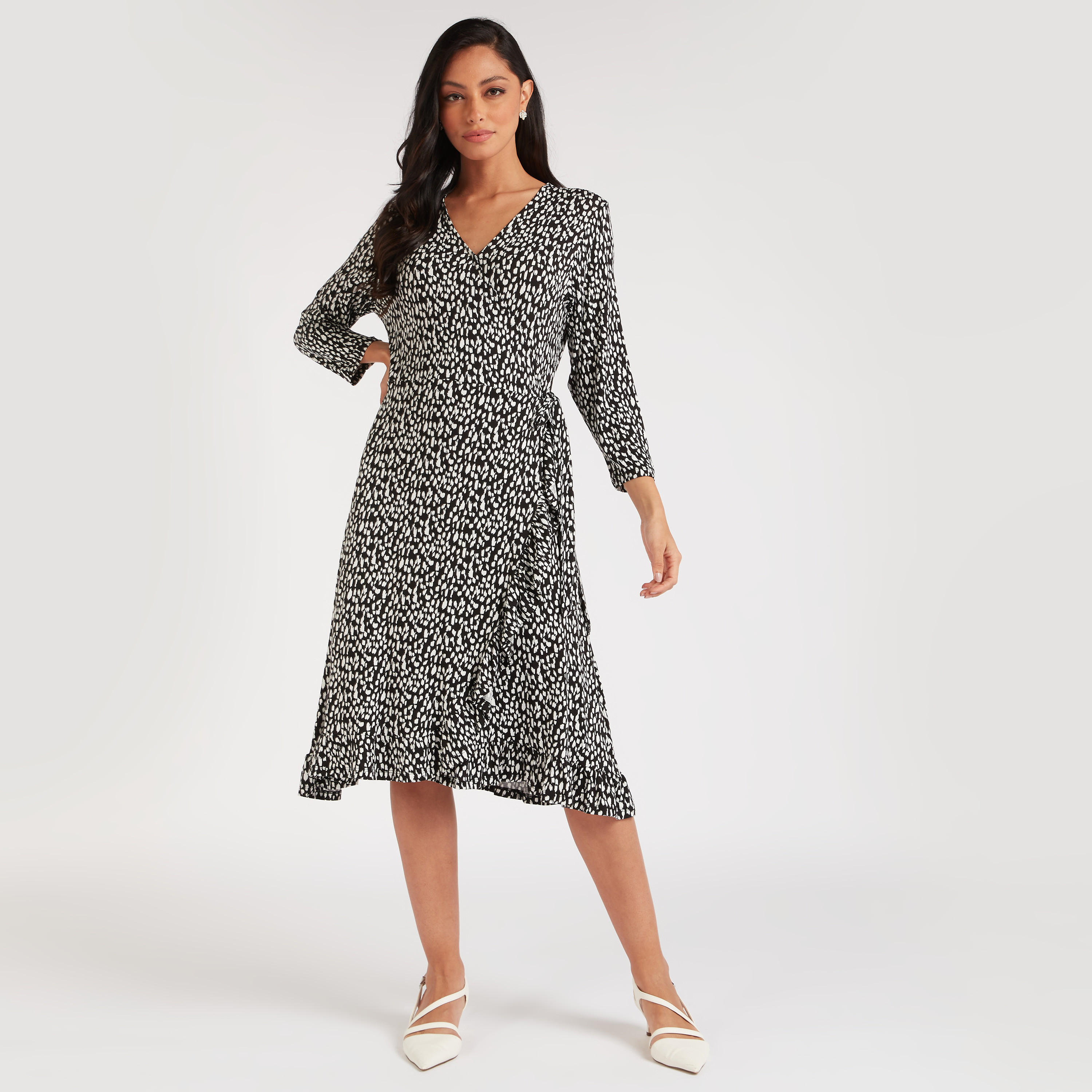 فستان ملفوف ميدي بأكمام طويلة وأربطة وطبعات-women-clothing-dresses-image-2