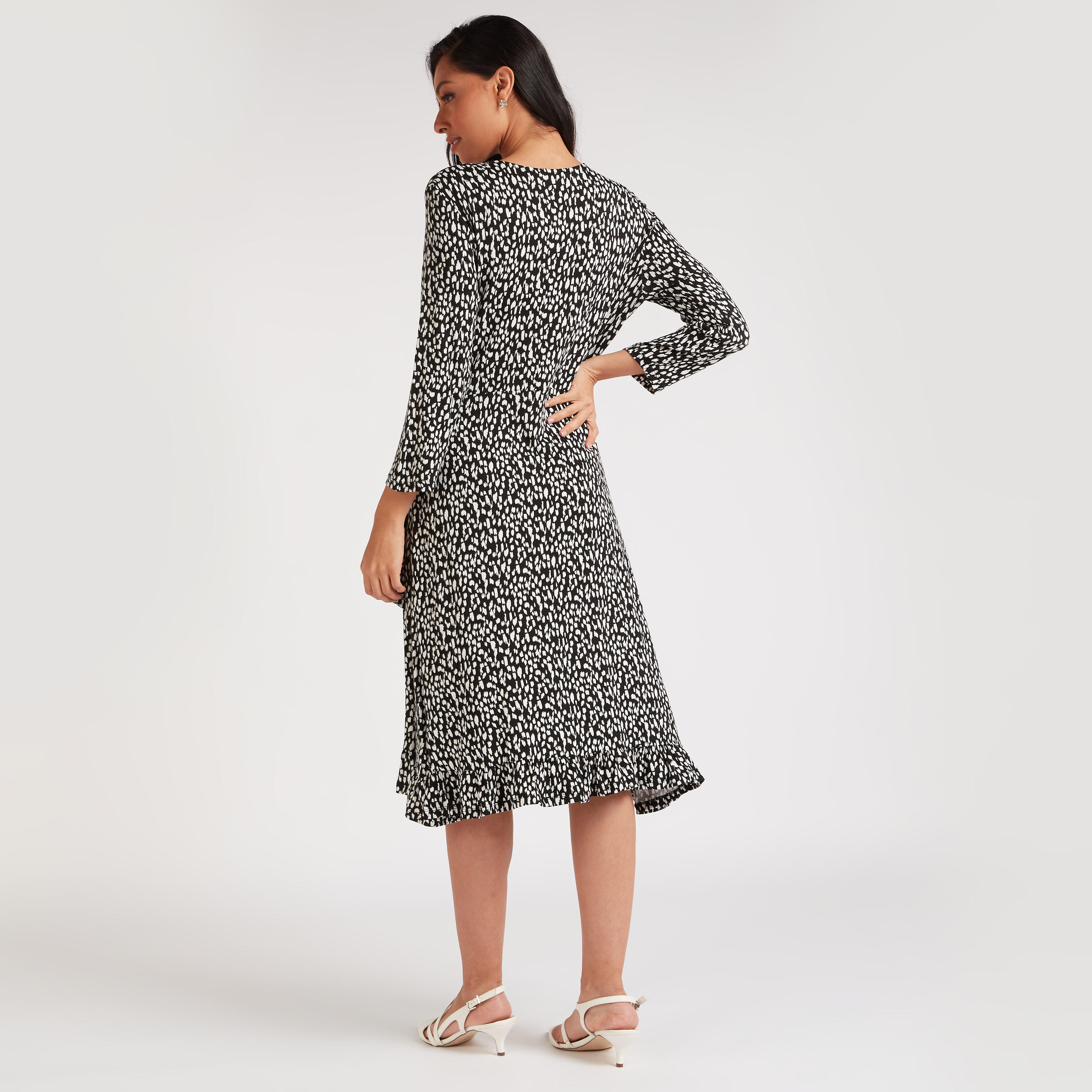 فستان ملفوف ميدي بأكمام طويلة وأربطة وطبعات-women-clothing-dresses-image-4