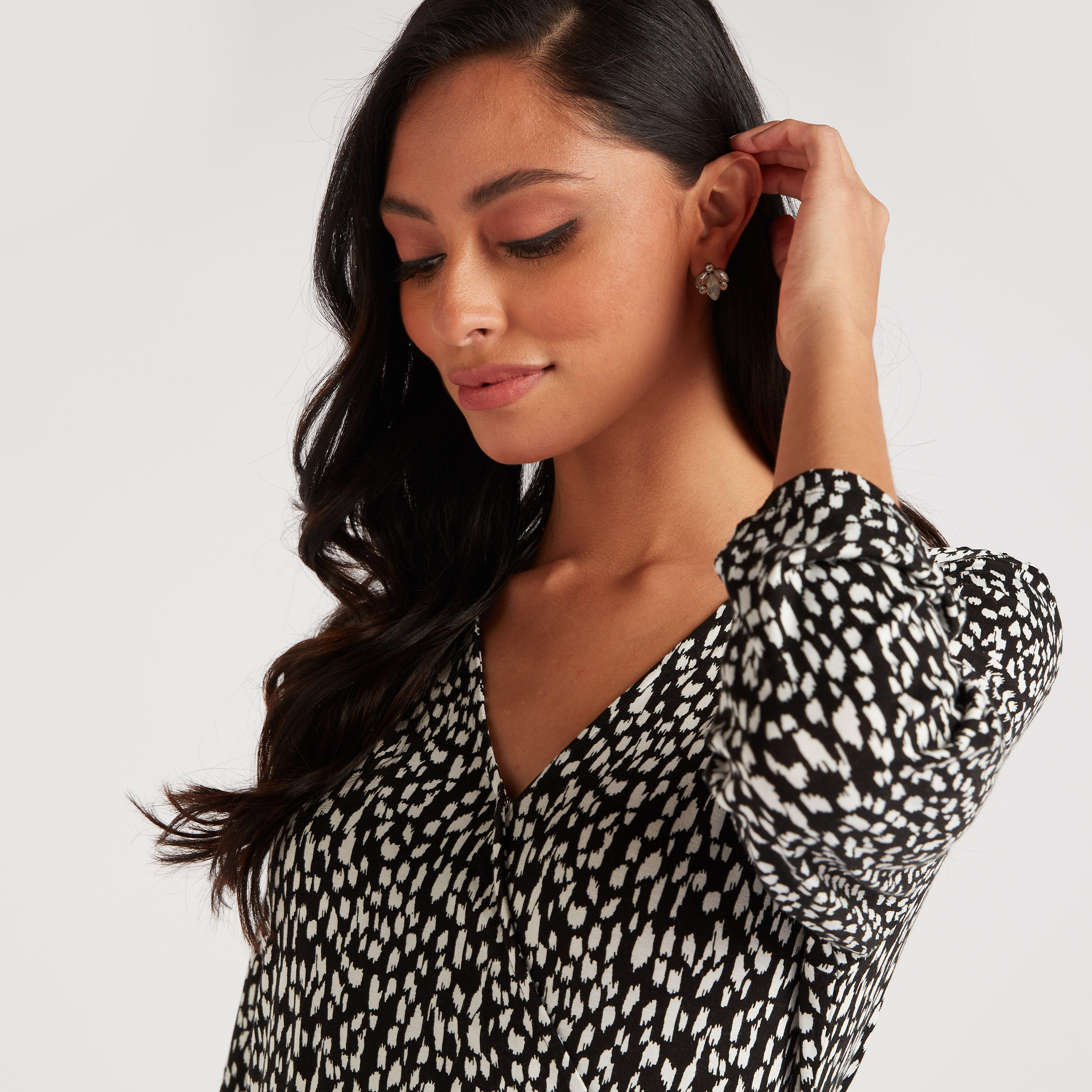 فستان ملفوف ميدي بأكمام طويلة وأربطة وطبعات-women-clothing-dresses-image-5