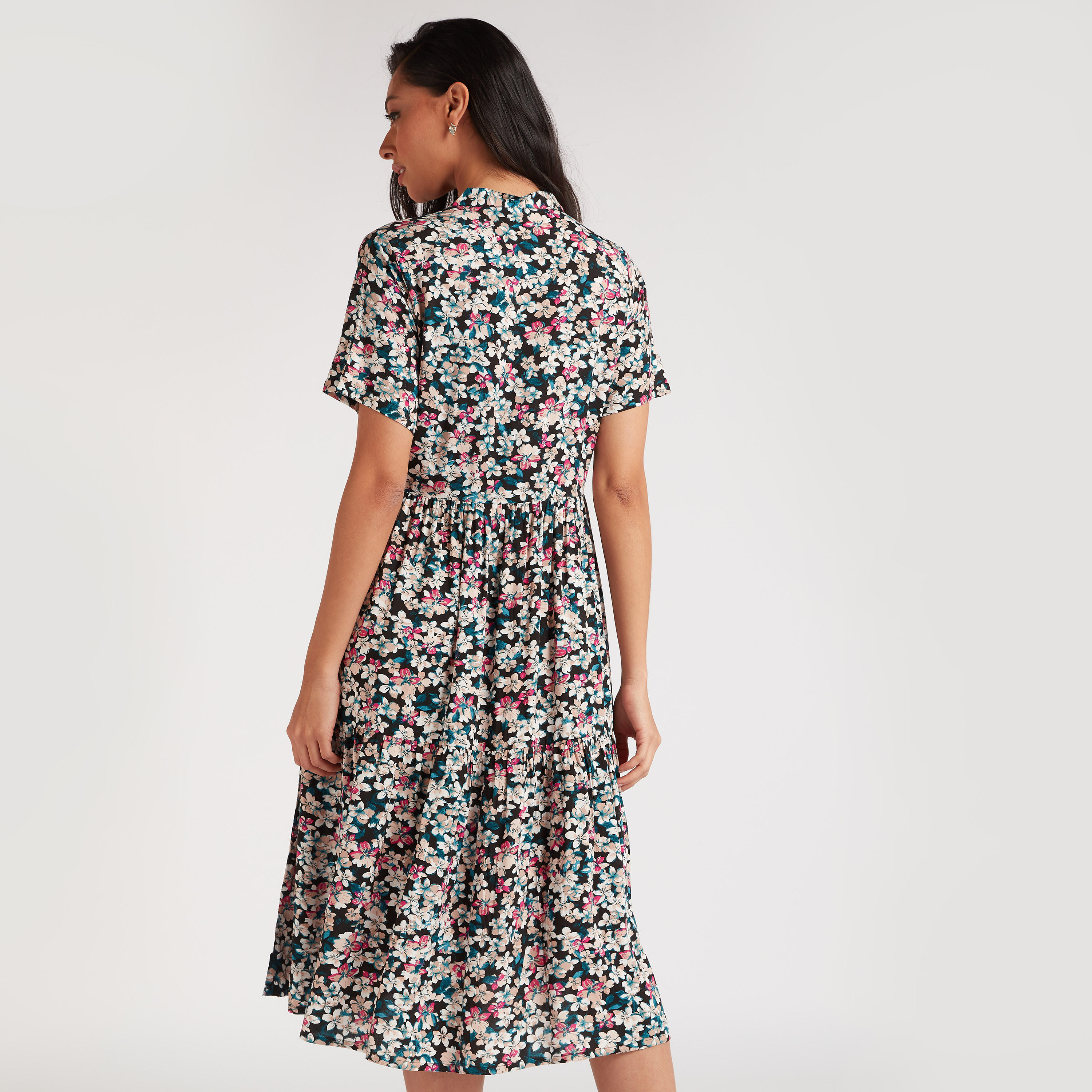 فستان ميدي إيه لاين بطبعات أزهار وأكمام قصيرة-women-clothing-dresses-image-4
