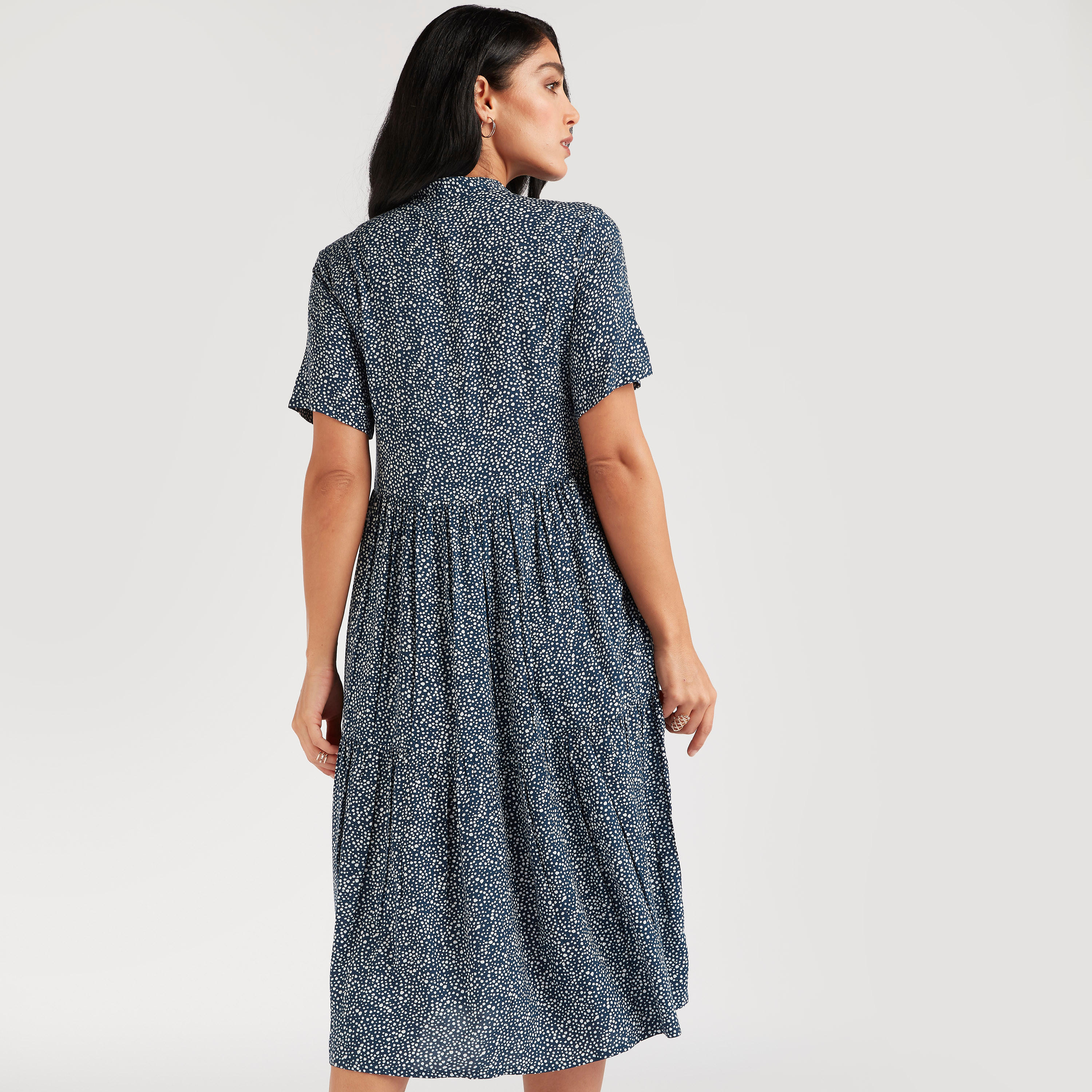 فستان ميدي إيه لاين بأكمام قصيرة وطبعات زهرية-women-clothing-dresses-image-2