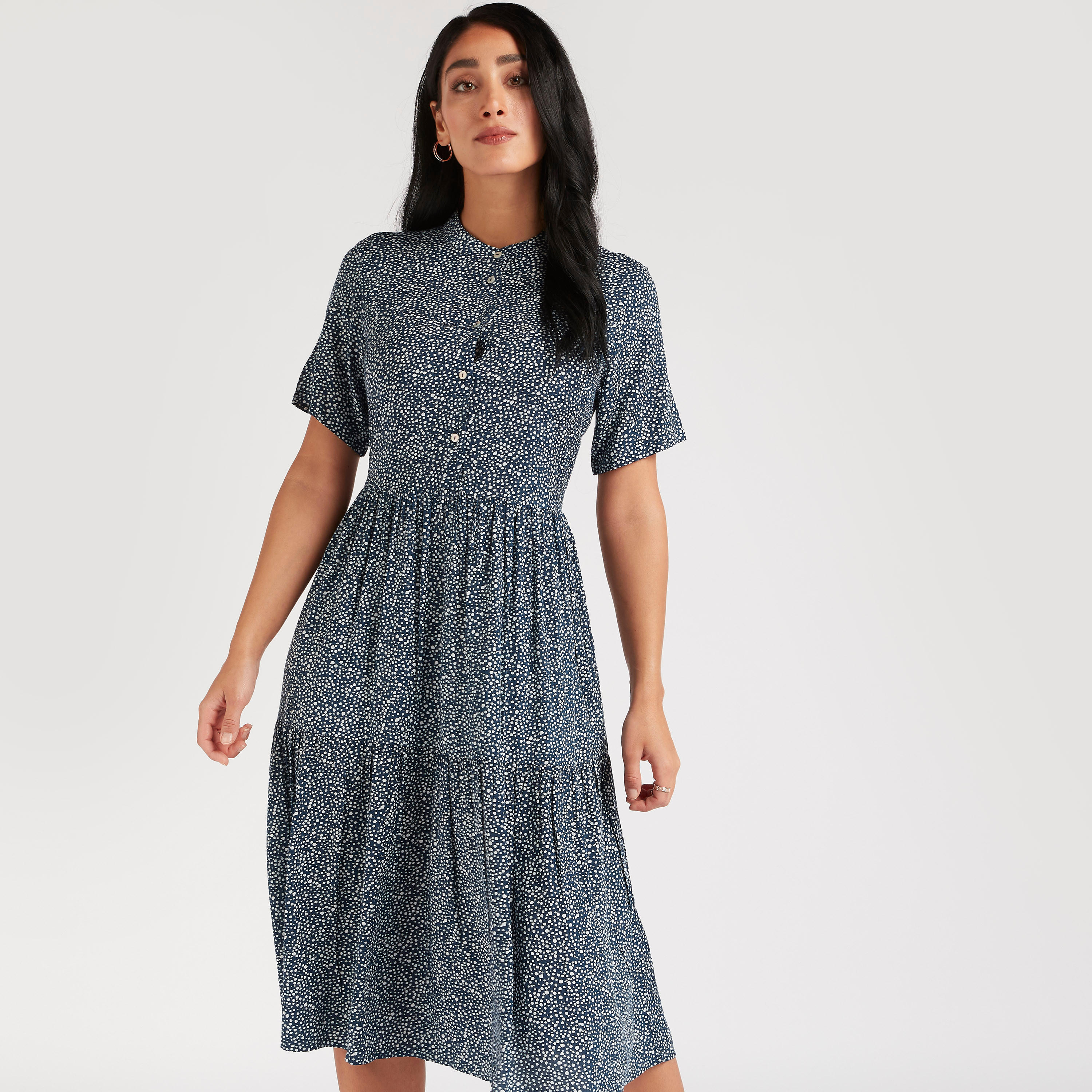 فستان ميدي إيه لاين بأكمام قصيرة وطبعات زهرية-women-clothing-dresses-image-3