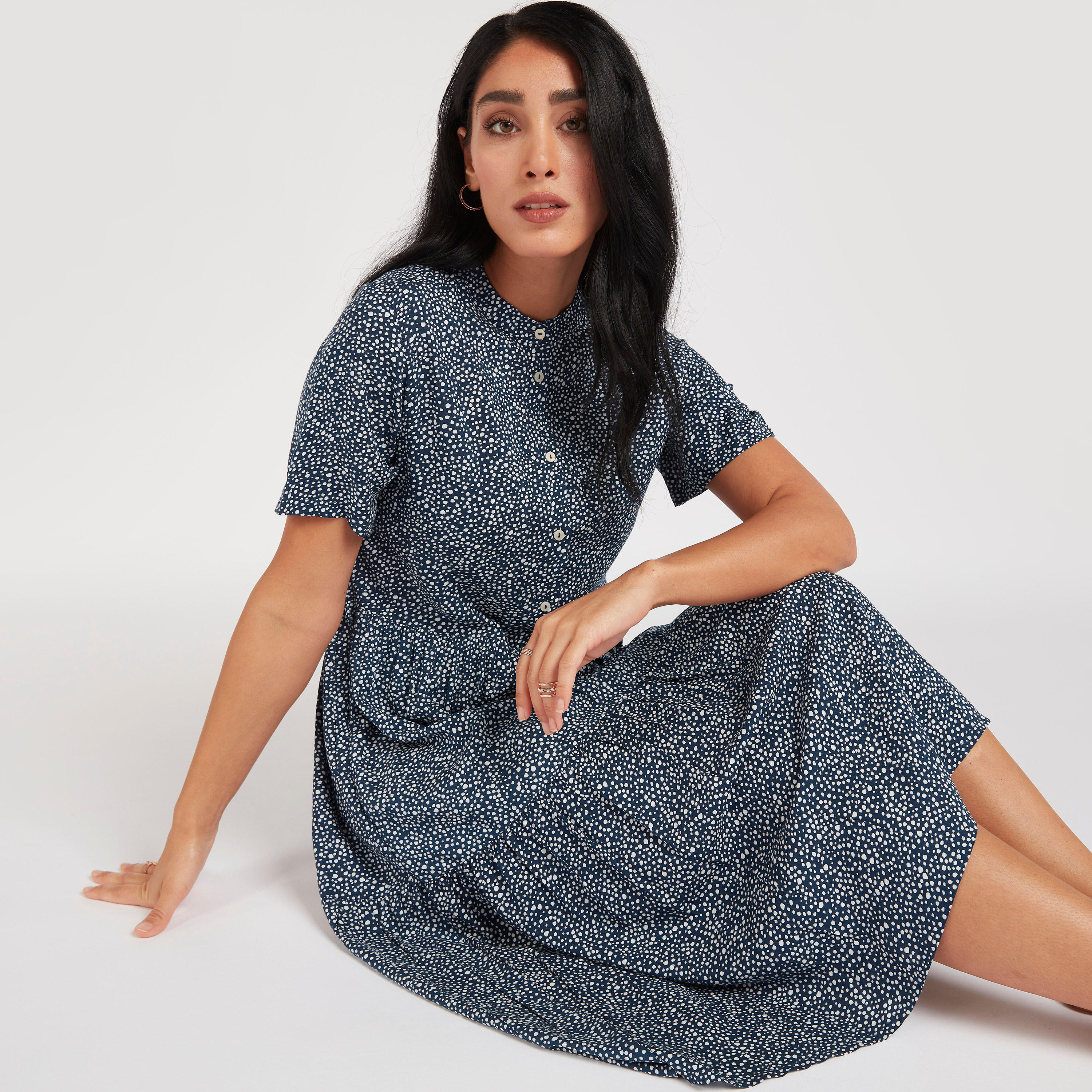 فستان ميدي إيه لاين بأكمام قصيرة وطبعات زهرية-women-clothing-dresses-image-4