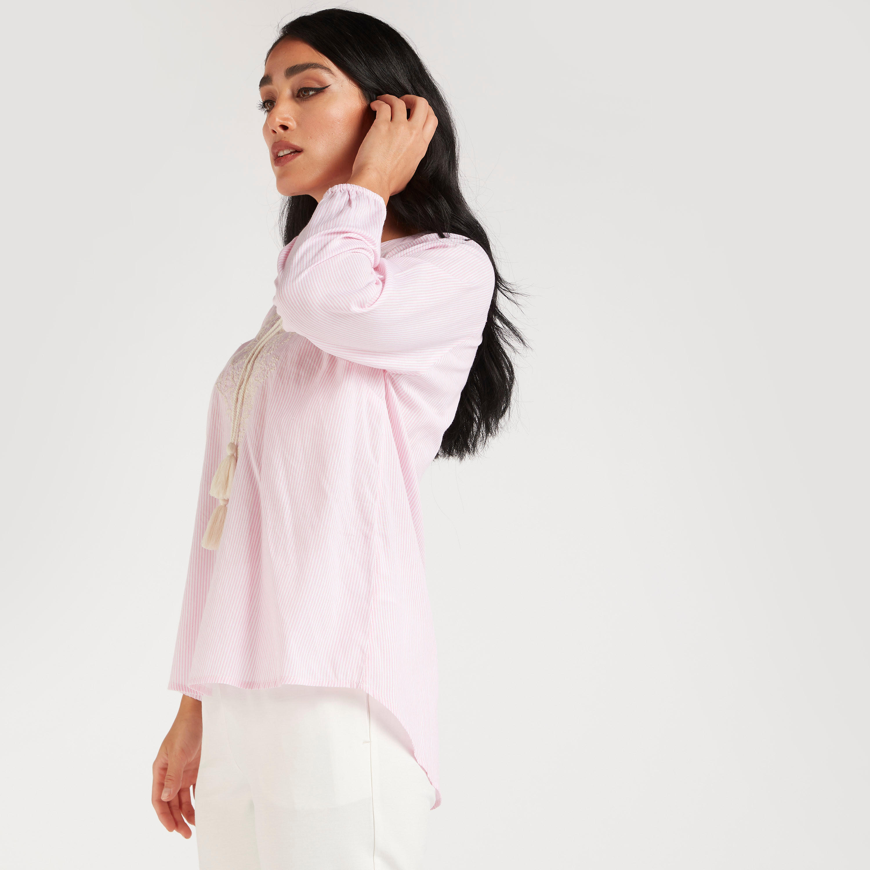 Embroidered Top with Neck Tie-Ups and Long Sleeves-women-clothing-shirtsandblouses-blouses-image-5