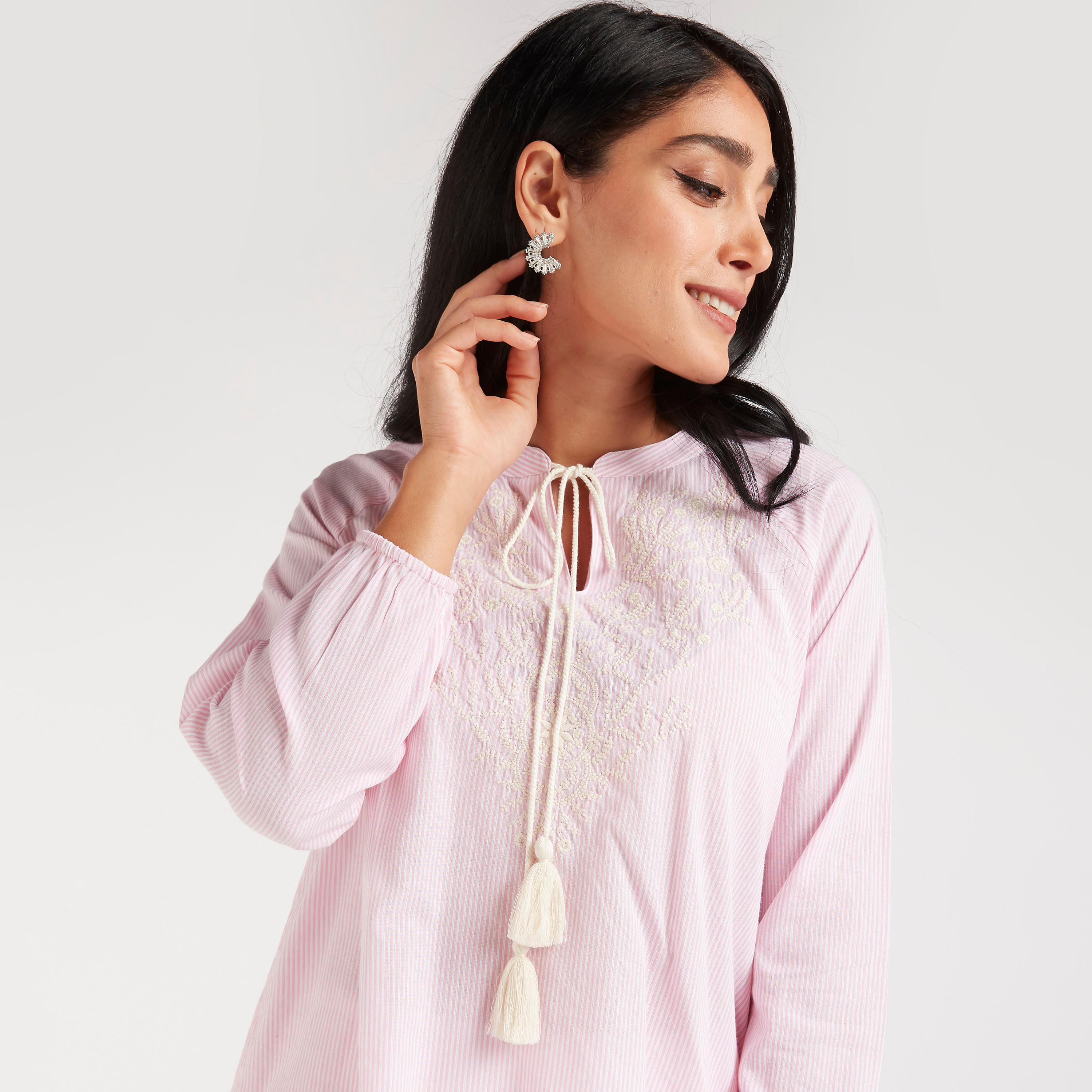 Embroidered Top with Neck Tie-Ups and Long Sleeves-women-clothing-shirtsandblouses-blouses-image-6