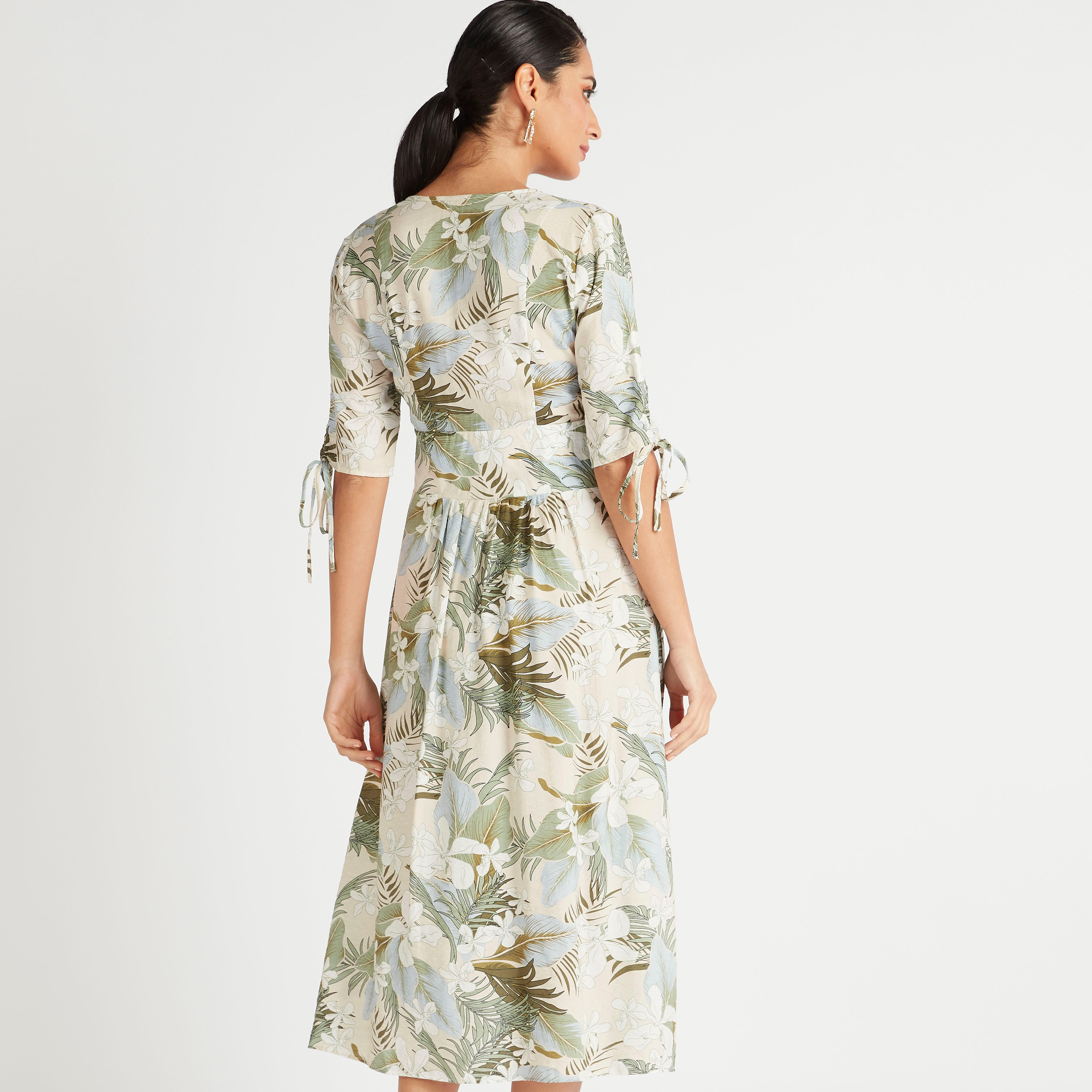 فستان ميدي إيه لاين بأكمام قصيرة وطبعات استوائية-women-clothing-dresses-image-4