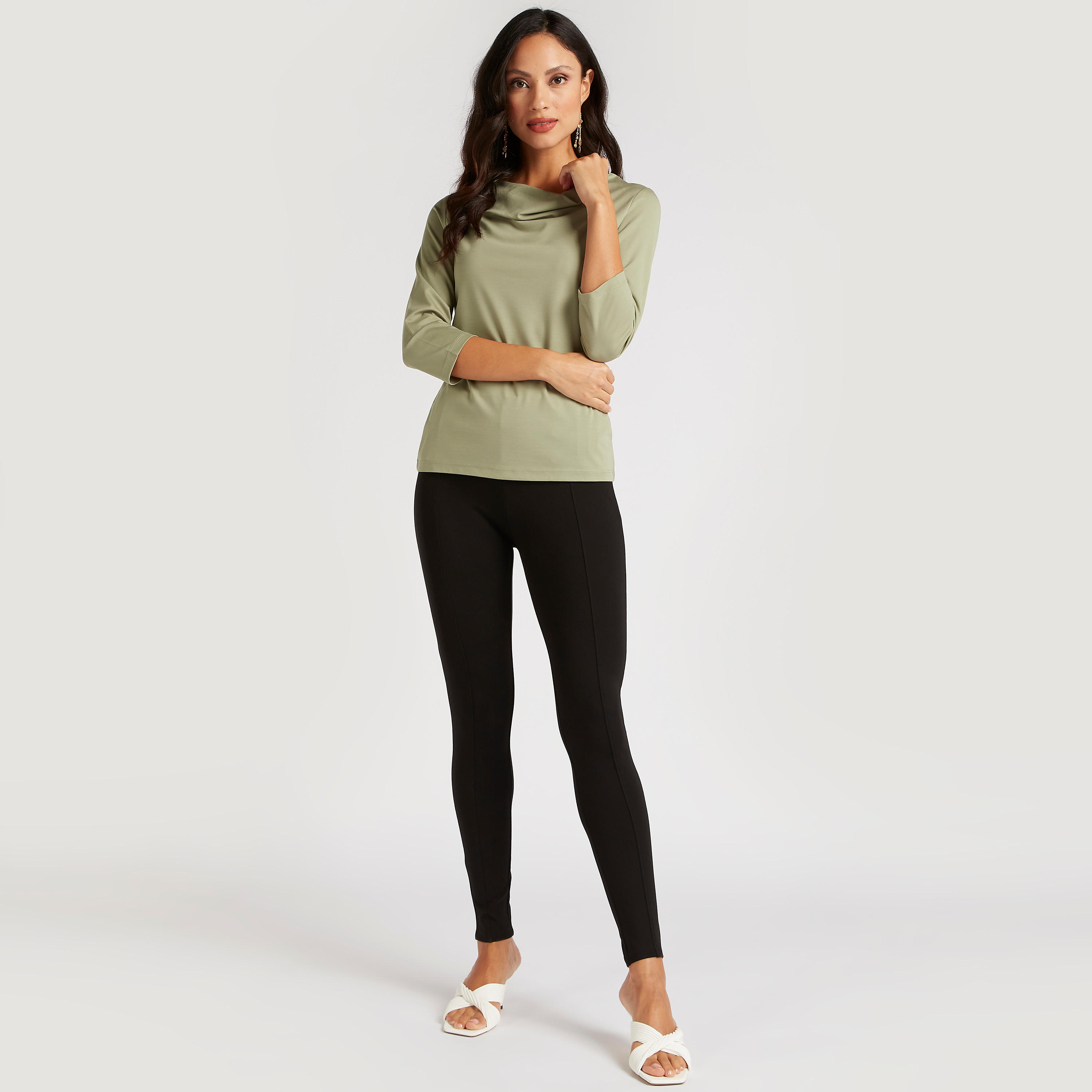 بلوزة سادة بياقة منسدلة وأكمام 3/4-women-clothing-shirtsandblouses-blouses-image-3