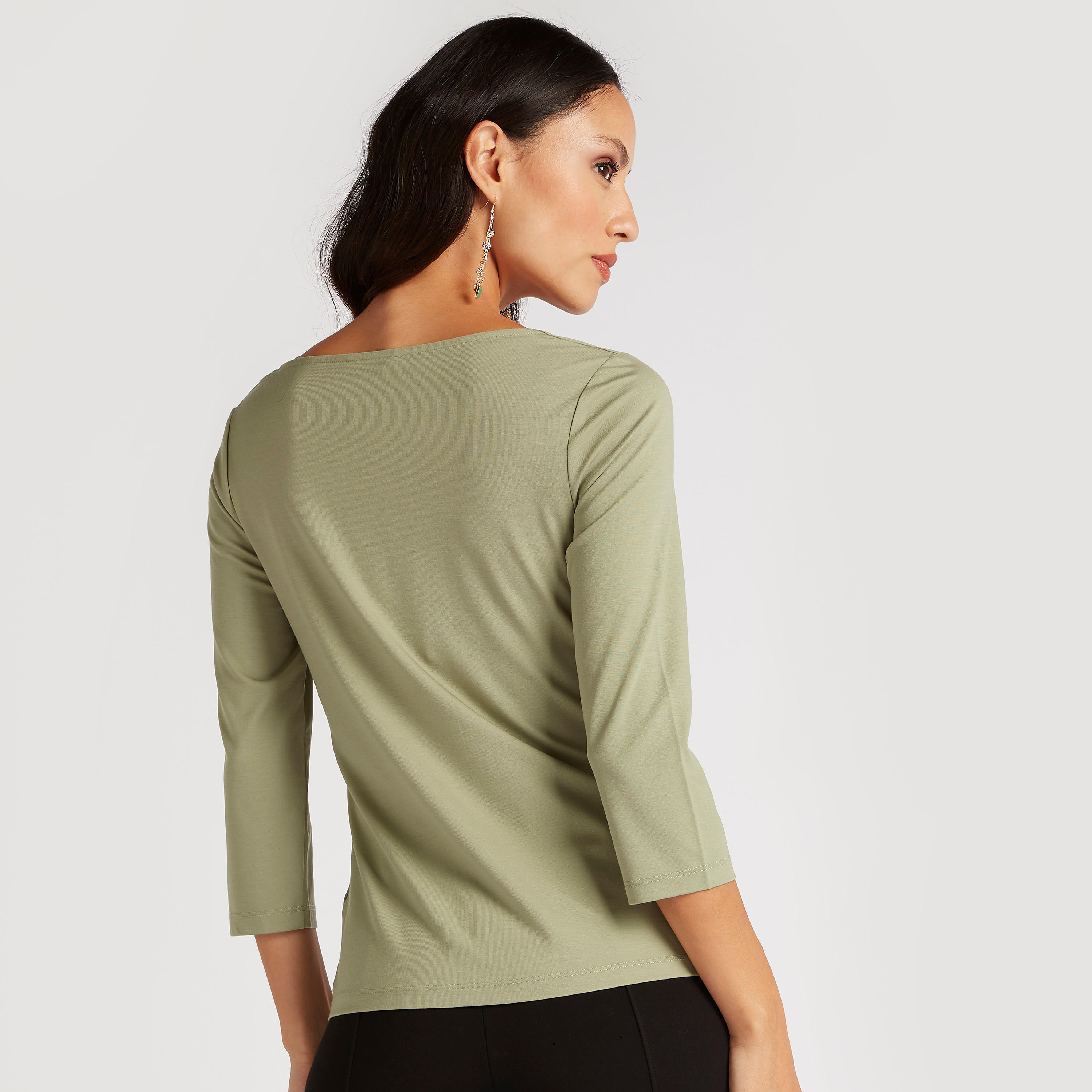 بلوزة سادة بياقة منسدلة وأكمام 3/4-women-clothing-shirtsandblouses-blouses-image-1
