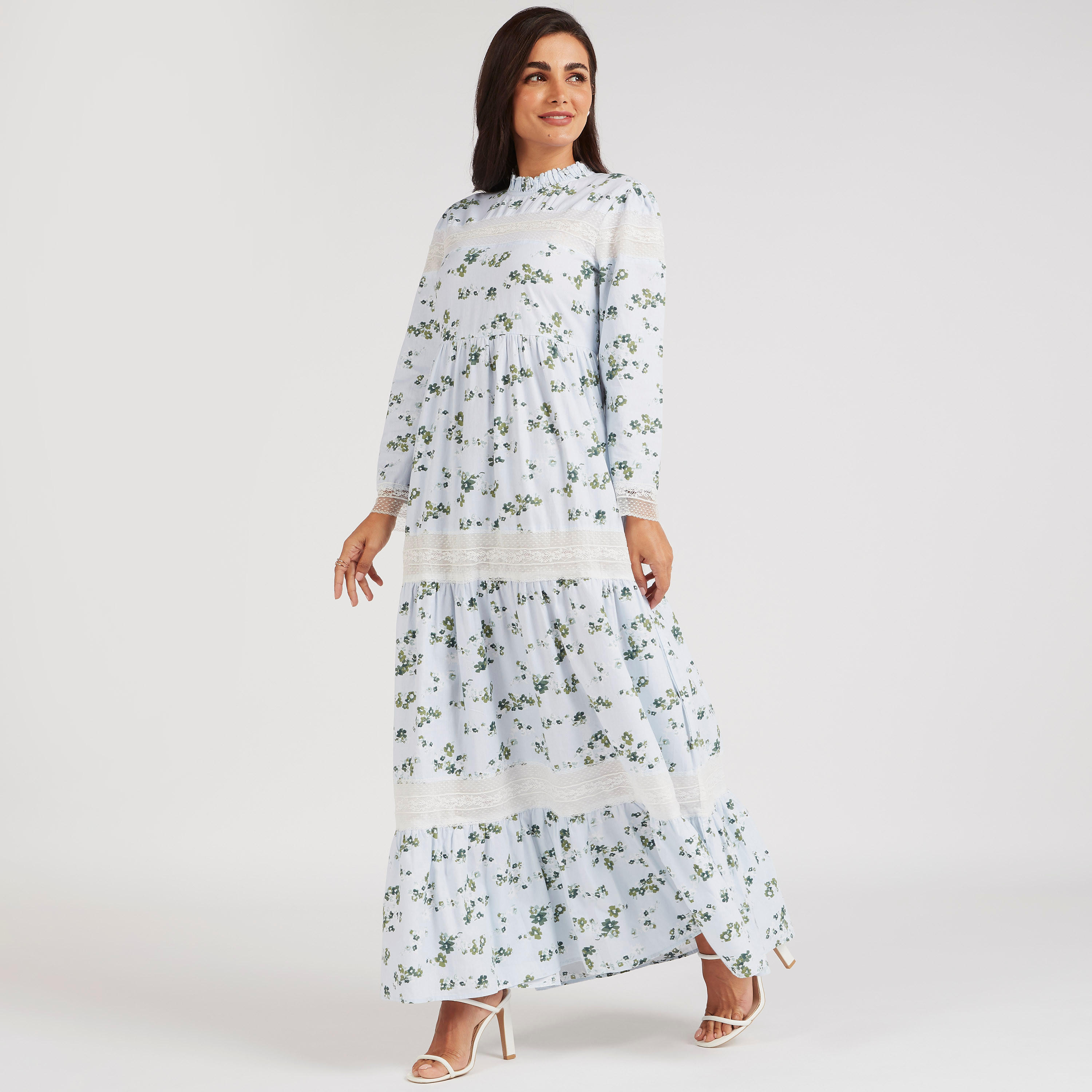فستان طويل إيه لاين بطبعات أزهار وتفاصيل دانتيل-women-clothing-dresses-image-2