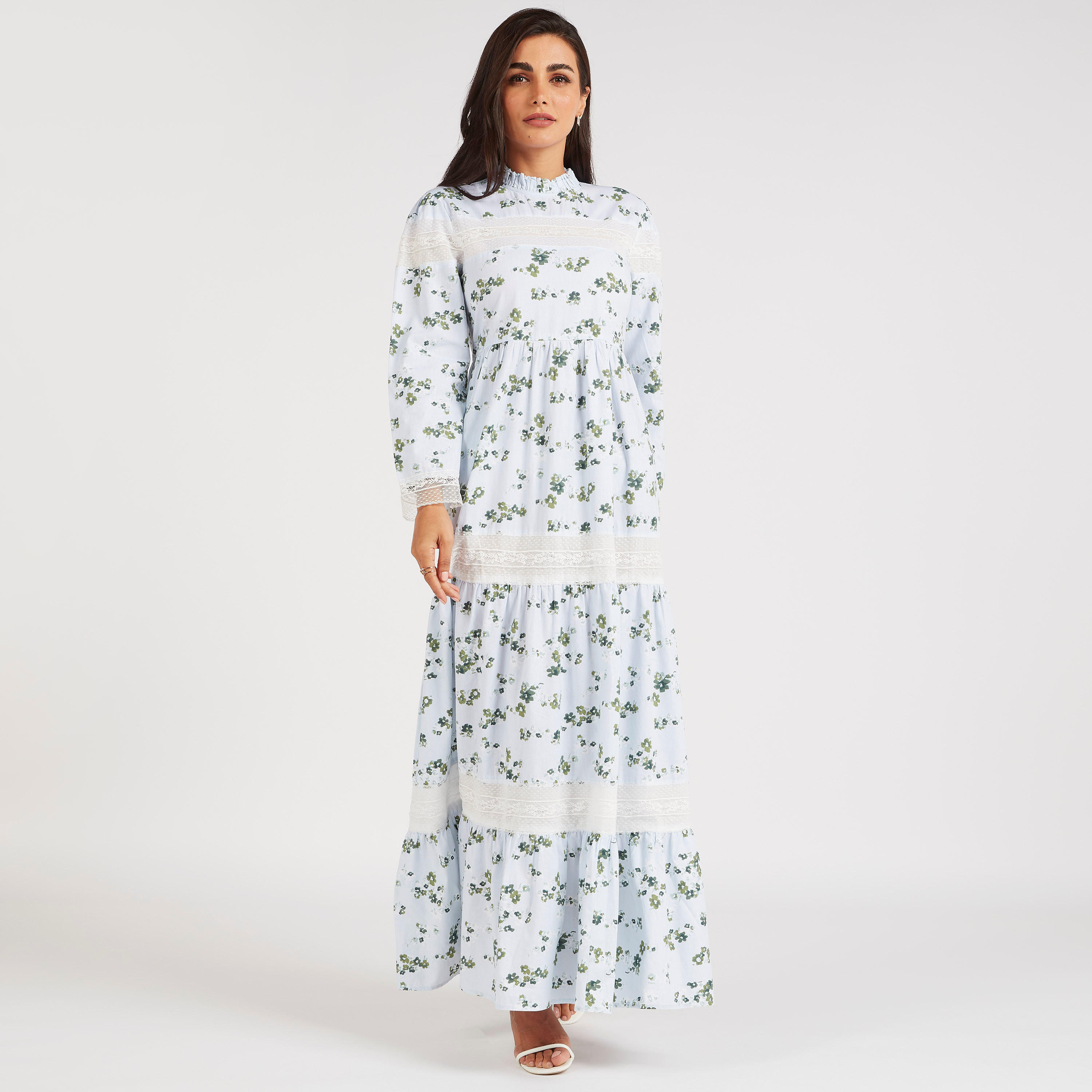 فستان طويل إيه لاين بطبعات أزهار وتفاصيل دانتيل-women-clothing-dresses-image-3