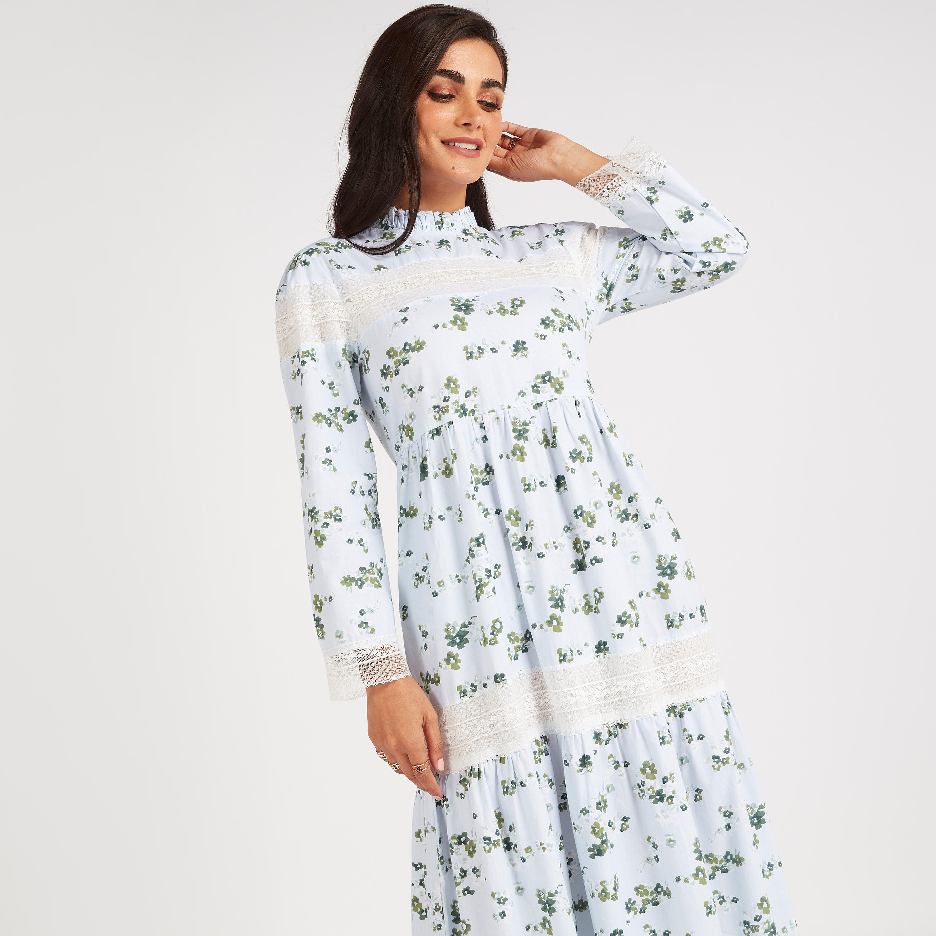 فستان طويل إيه لاين بطبعات أزهار وتفاصيل دانتيل-women-clothing-dresses-image-6