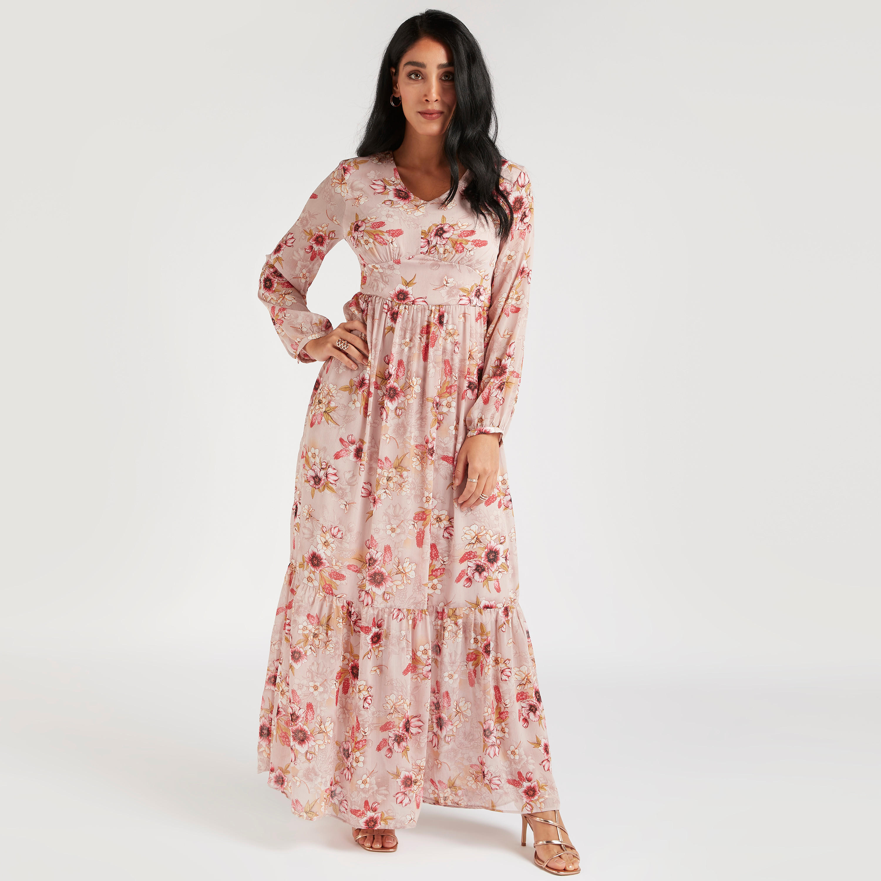 فستان إيه لاين طويل بطبعات أزهار وأكمام طويلة-women-clothing-dresses-image-1